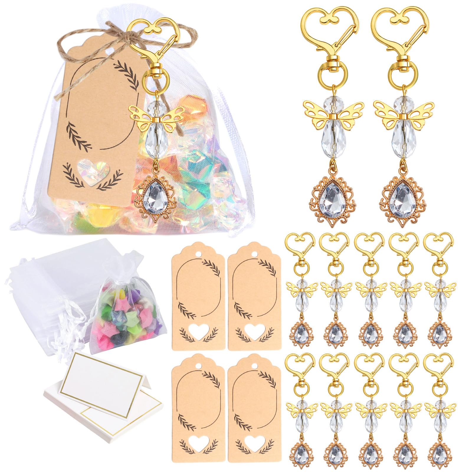 30-teilige engelhafte Schlüsselanhänger mit Dankeskarte und Organzabeuteln, ideal für Hochzeiten, Babypartys oder Taufen, als Dankeschön Karte