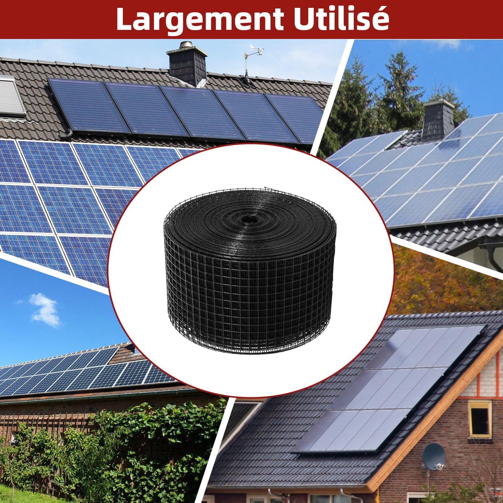 Rouleau Grille Protection Panneaux Solaires 20cm x 30m Kit Treillis Anti-Oiseau 70 Attaches INOX Revêtement en PVC Antirouille Maille Métallique 12,7 mm pour Empercher Créatures Écureuils