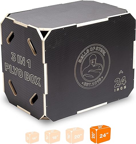 Plyo Box Bells of Steel Caja de salto pliométrica de madera, 3 en 1, antideslizante, caja escalonada para entrenamiento, saltos de caja,