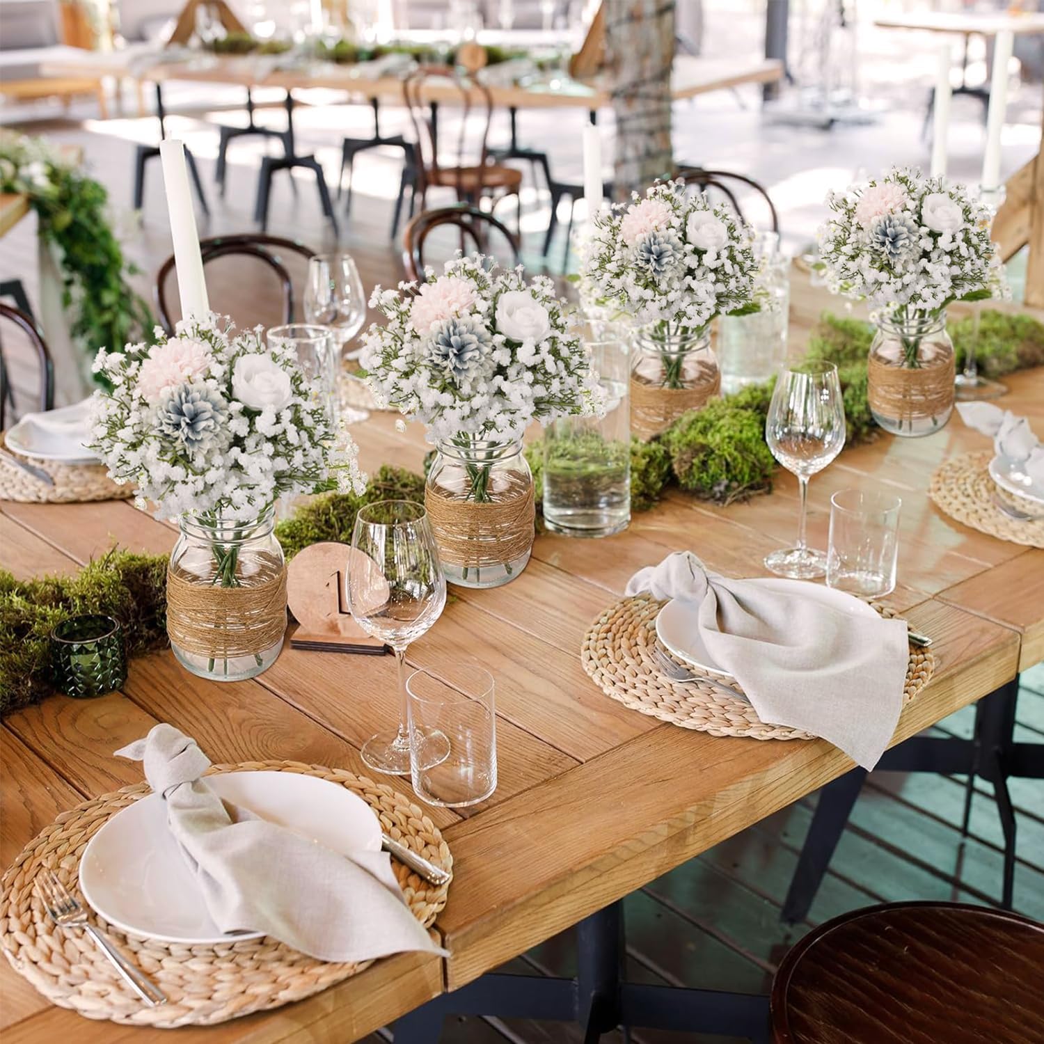 24Pcs Babys Breath Artificial Flowers Bulk, 11inch Fake Baby Breath Flowers White Faux Gypsophila Real Touch Flowers for Outdoors Wedding DIY Bouquet Arrangement Party Home Table Decor - Image 2