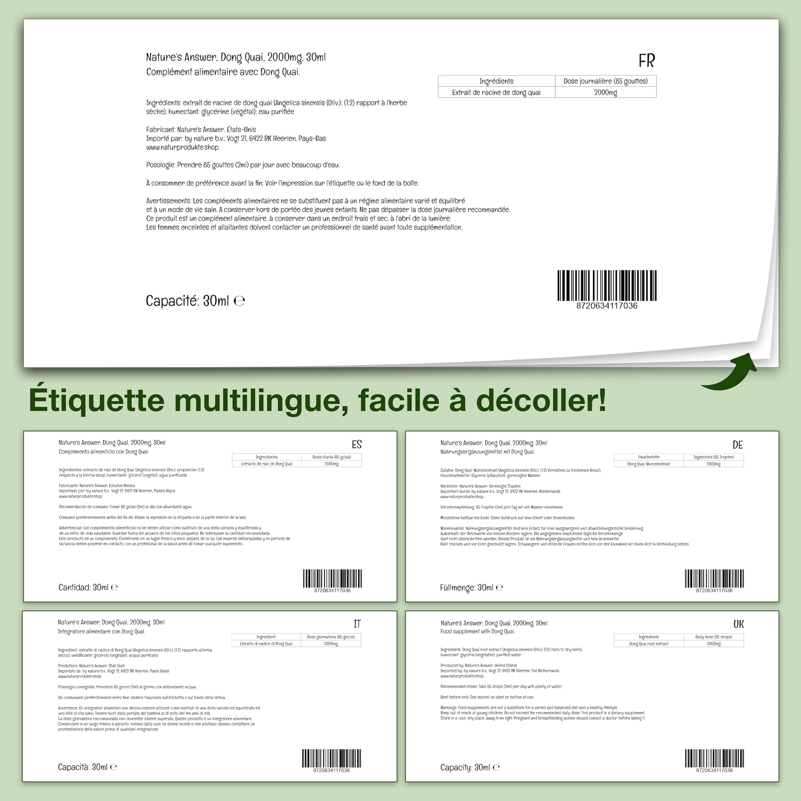 Nature's Answer, Extrait de Dong Quai, 2.000mg, 30ml, Sans Gluten, Sans Soja, Végétalien, Végétarien, Sans OGM