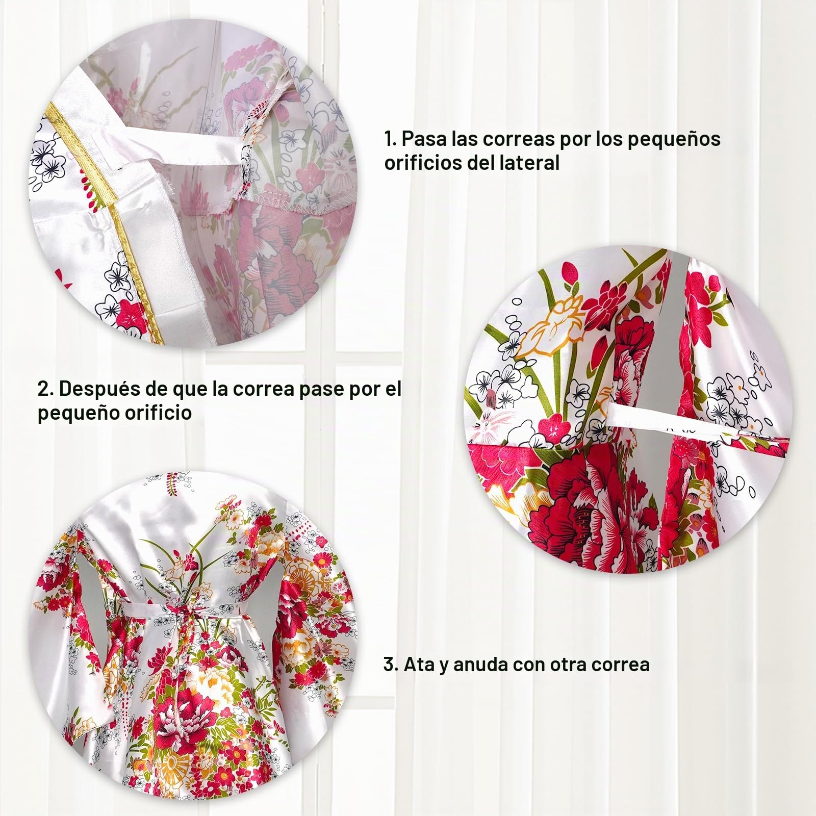5 Piezas Kimono Mujer Corto con Estampado Floral, Inspirado en el Yukata Japonés con Accesorios, Conjunto Completo para Cosplay, Fiesta, Carnaval