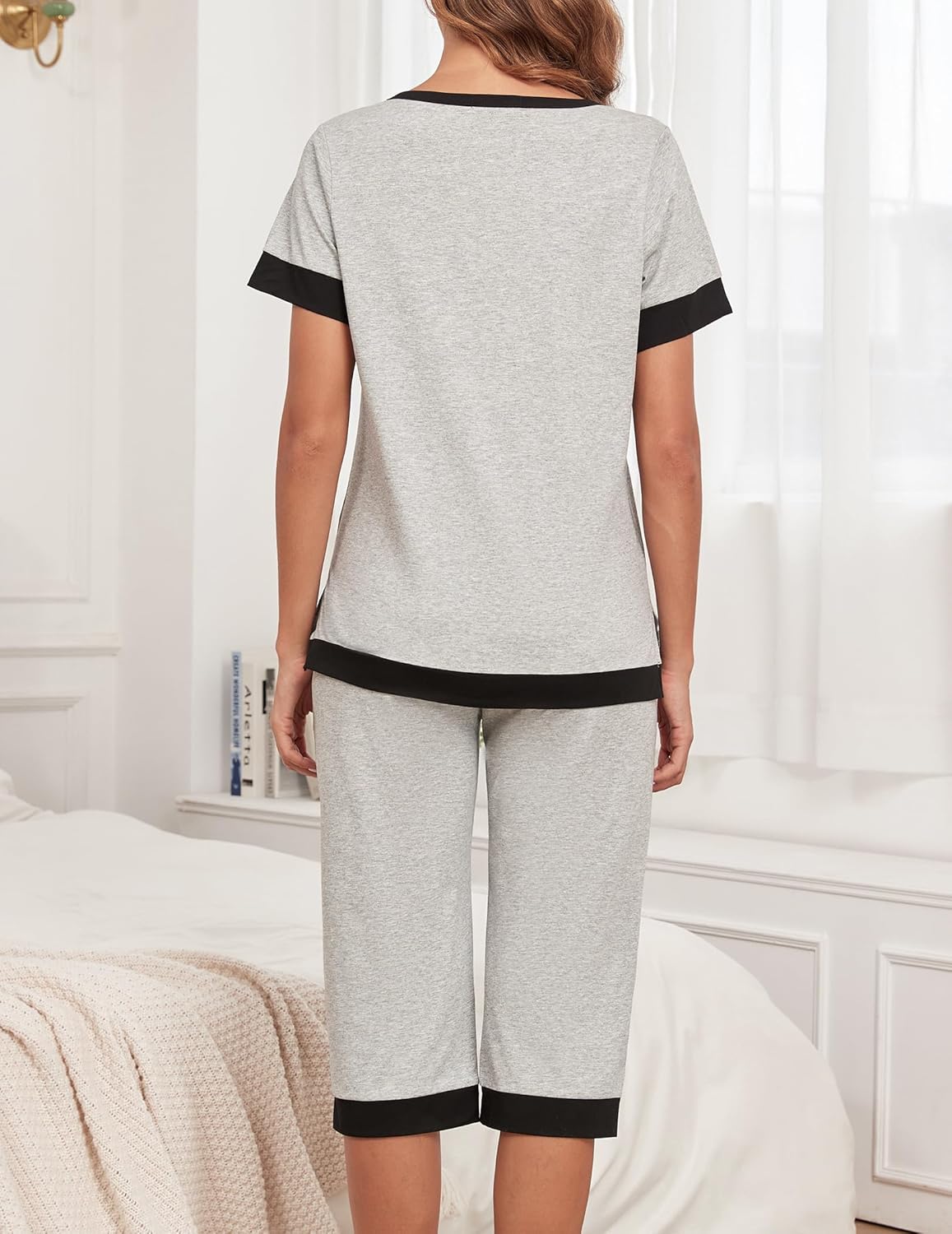 Cotton Pajama Sets For Women Soft Sleepwear 2 Pieces Lounge Set Comfy Top And Capri Pants With Pockets S-3XL - Image 5