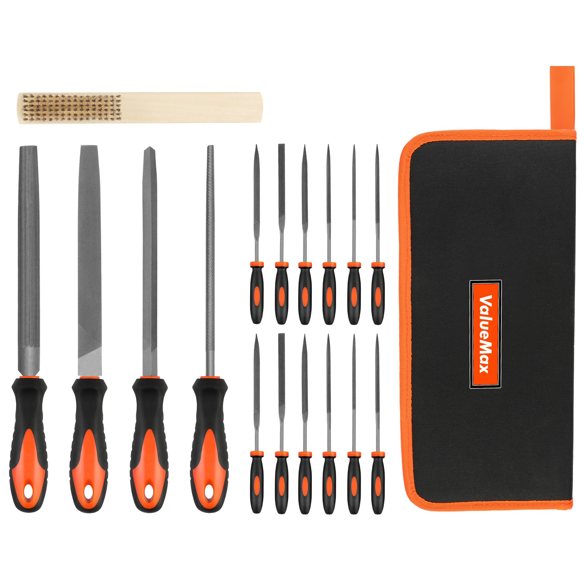 ValueMax Set di Lime Professionali da 17 Pezzi con Custodia, 4 Lime Grandi da 200 mm,12 Lime Piccolo ad Ago da 100 mm, Spazzola di Pulizia, Lavorazione per Metallo, Legno