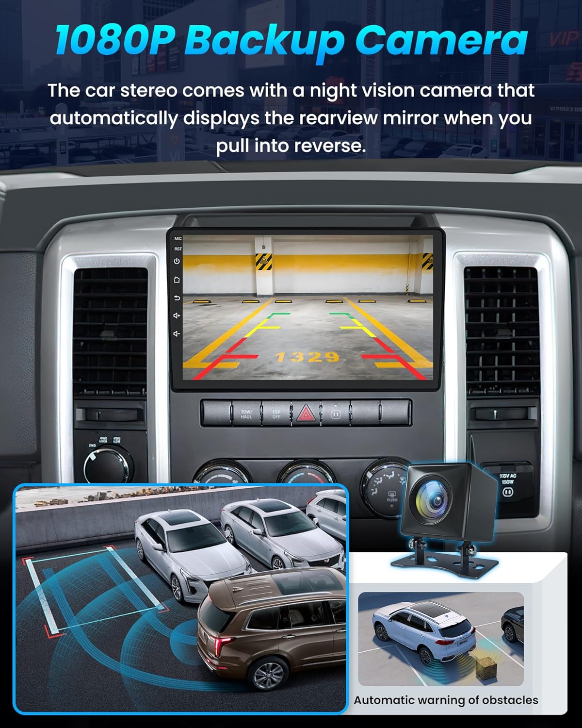 8Core Car Radio for Dodge RAM 1500 2500 3500 2009-2012: Wireless CarPlay & Android Auto 10" HD Touchscreen 5G WiFi Bluetooth GPS RDS FM Mirror Link SWC 1080P Backup Camera Split Screen