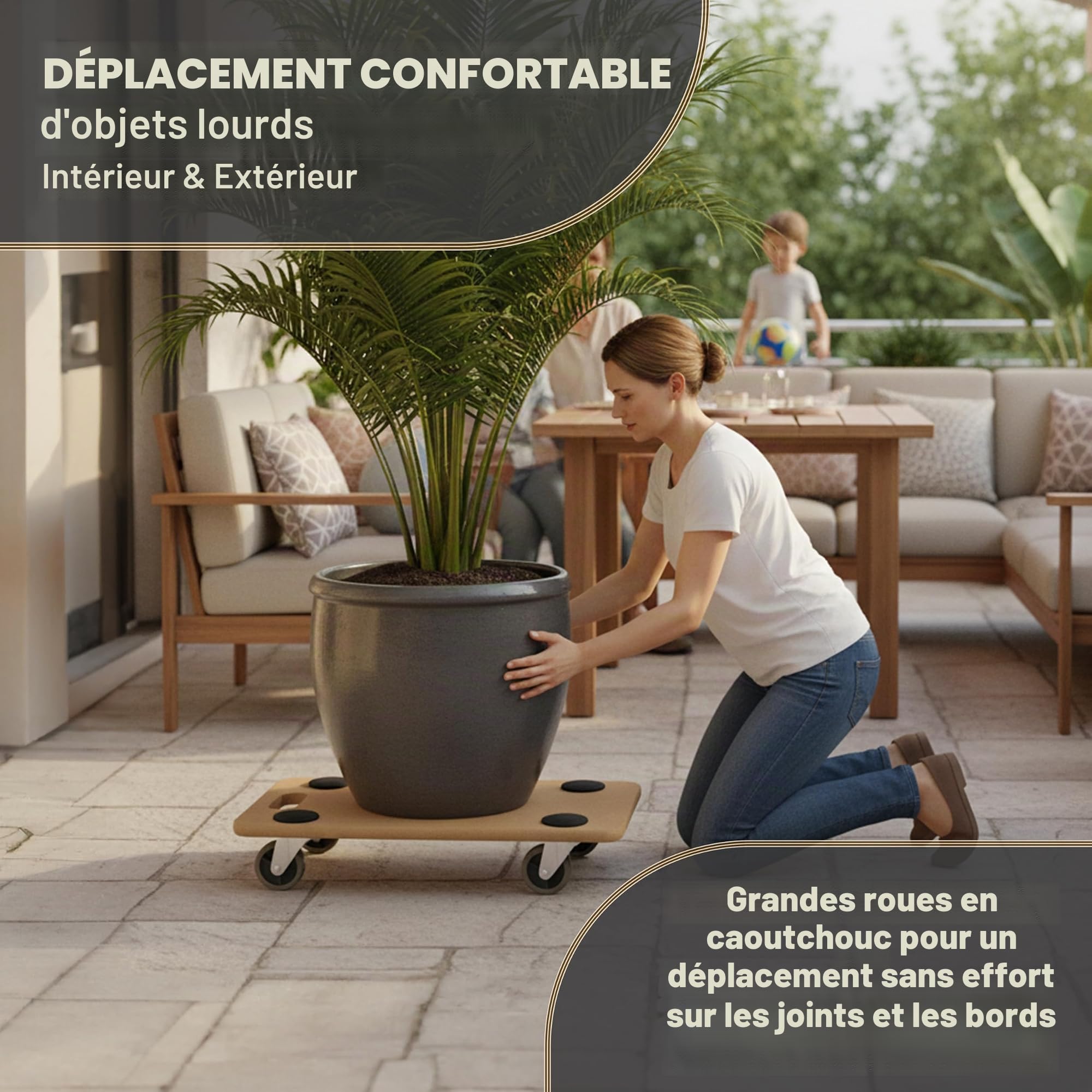 TTL HOME Scooter pour meubles 58x30x11 cm - Capacité de charge 250 kg Planche à roulettes & Chariot de transport avec roues en caoutchouc pivotantes à 360° & 5 patins antidérapants - Chariot robuste