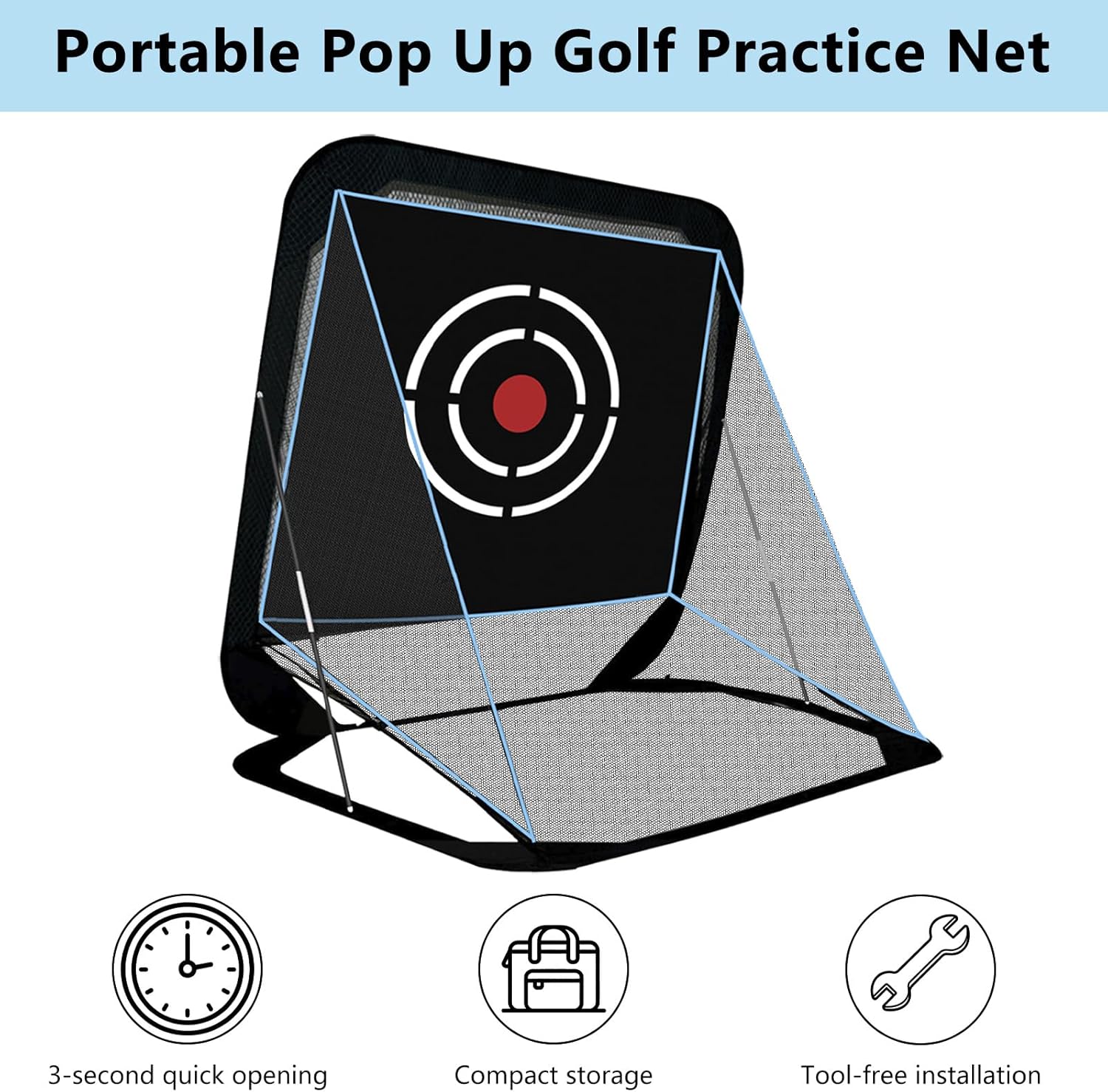 Pop-Up Golf Hitting Net - 8x7x7ft Heavy Duty Portable Driving Practice Equipment for Backyard Indoor Outdoor with Target & Carry Bag