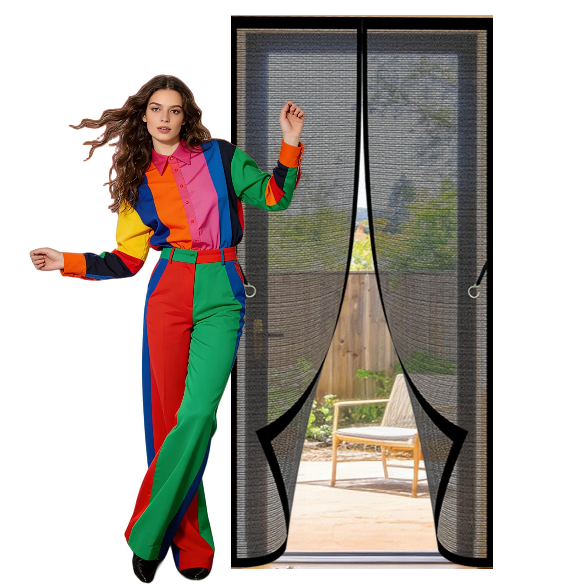 Fly Screen for Doors 128 x 188 cm No Tools Installation Fly Bug Mosquito Mesh Curtain Keep Bugs Out Lets Fresh Air in for Home, Bedroom, Living Room, Kitchen, Patio, Black