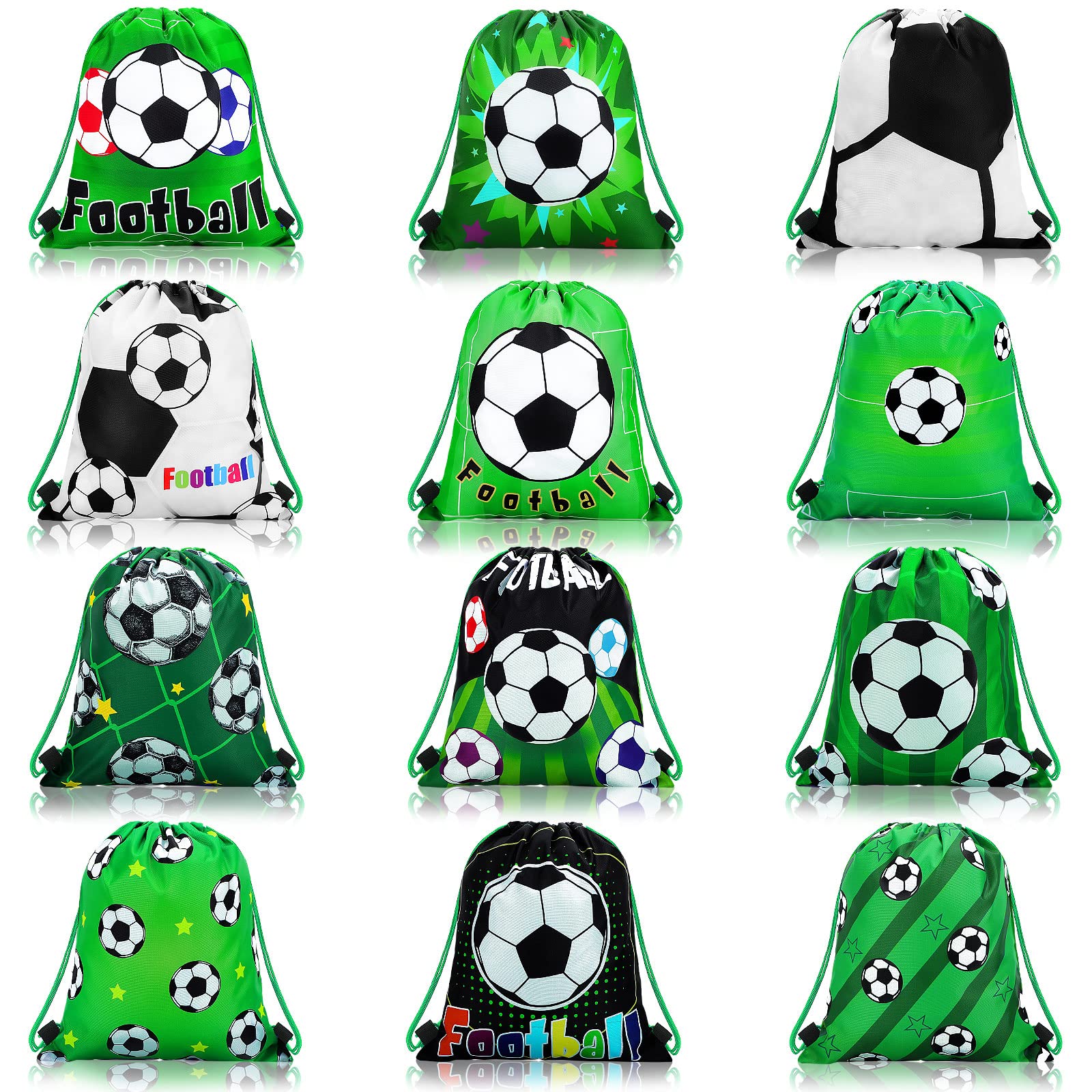 Tondiamo 12 Pcs Baseball Soccer Party Favor Bags Kids Drawstring Soccer Candy Goodies Treat Bags Supplies