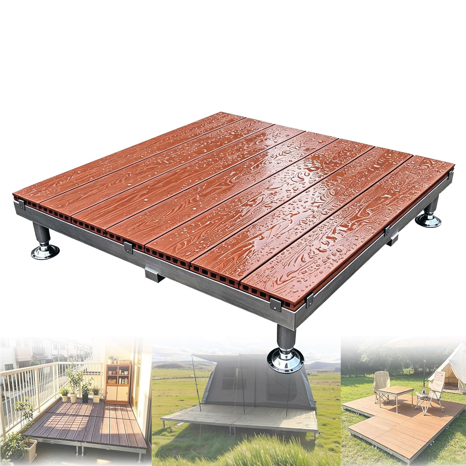 Pedana Rialzata WPC Composito Piastrelle Per Terrazze 84x84cm Impermeabile | Piattaforma Modulare Rialzata Campeggio Esterno Con Piedini Regolabili, Per Patio Giardino Balcone Caffè(Light brown)