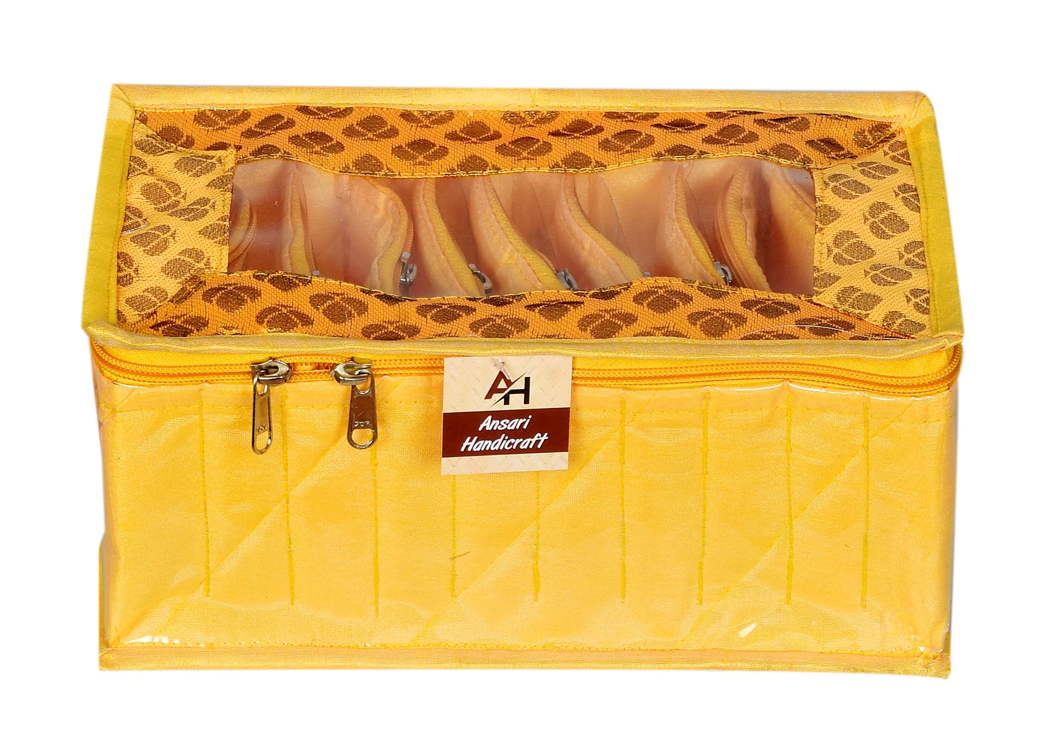 ANSARI HANDICRAFT ANAZONKARTCotton Jewellery Organiser Box with Pouch 10 jwellry Storage Bag |Pack of 1 | Yellow