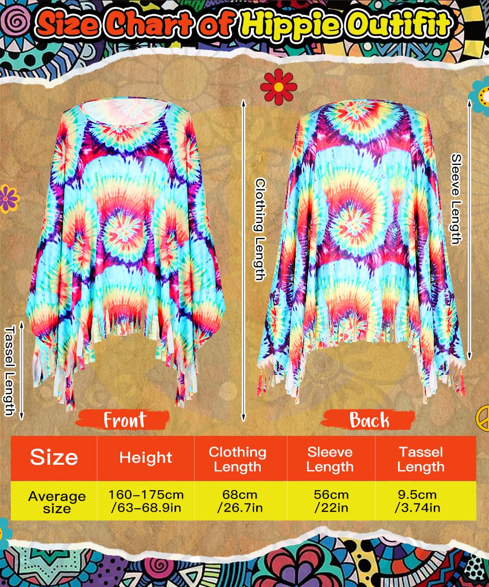 Disfraz Hippie Mujer, Conjunto de Disfraz Hippie Años 60, Disfraces de Hippies para Mujery Otros Accesorios, Hippies Capa Años 70 de Discoteca para Fiestas y Halloween