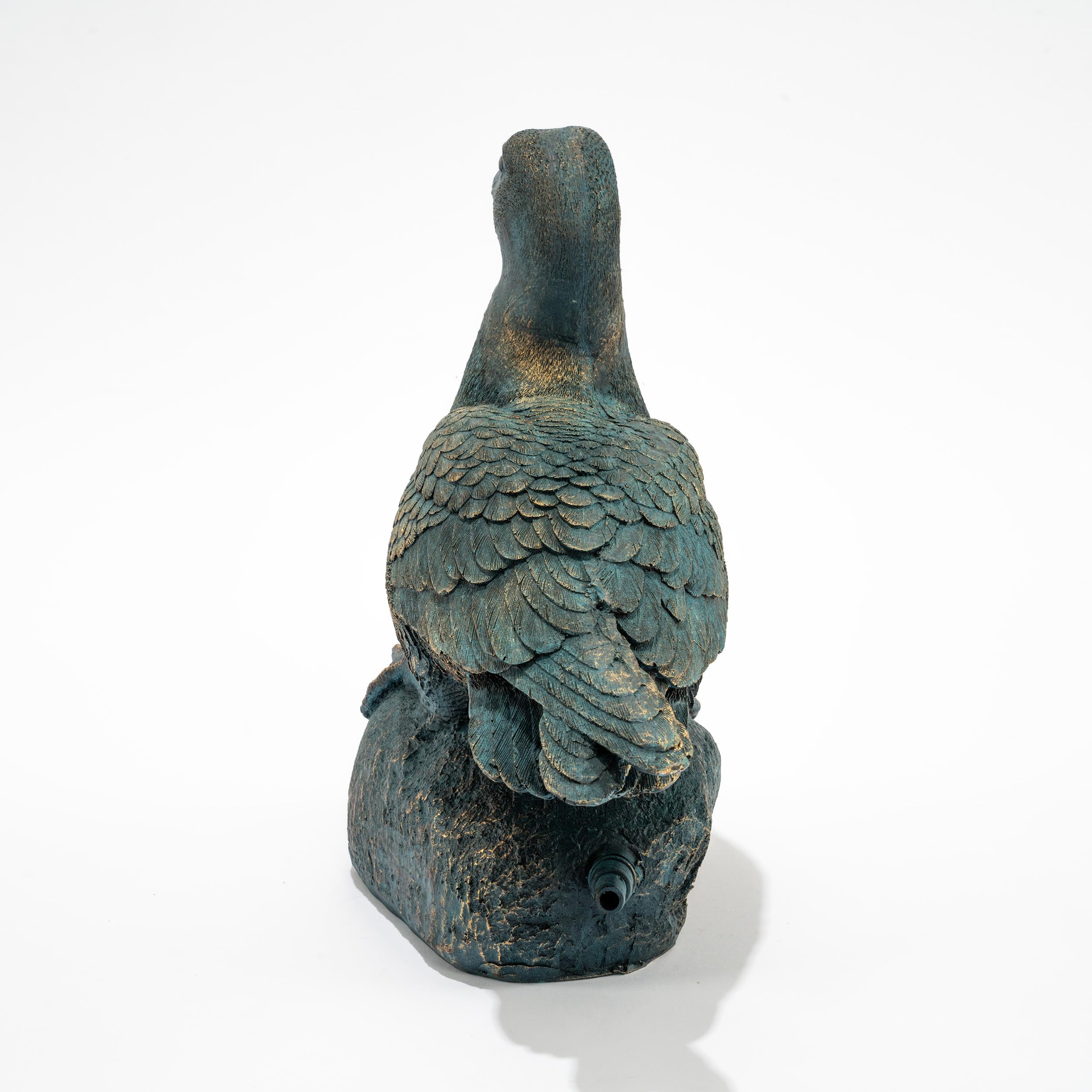 Esotec Wasserspeier Ente Samuel im Altkupfer-Design, Brunnenfigur für Teich & Garten aus Polyresin, Gartenfigur mit 2X 2m Schlauch, 33x14x28cm 100772