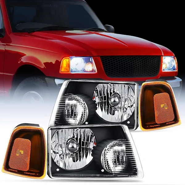 Nilight Headlight Assembly Compatible with 2001 2002 2003 2004 2005 2006 2007 2008 2009 2010 2011 Ford Ranger Replacement Headlamp Black Housing Amber Reflector
