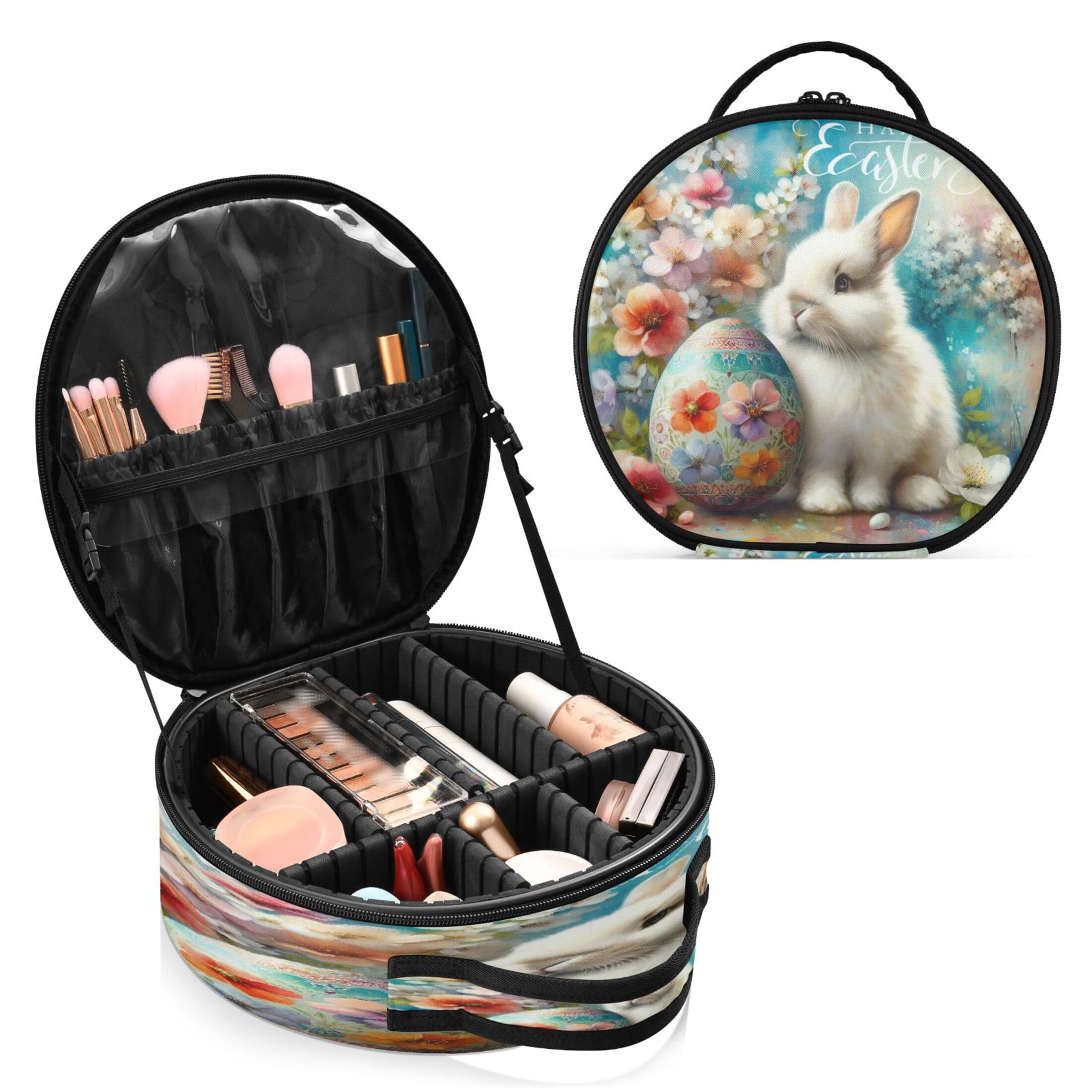 Takiito Bunny Egg Travel Makeup Case Portable Makeup Box Artist Cosmetic Case Organizer With Adjustable Dividers