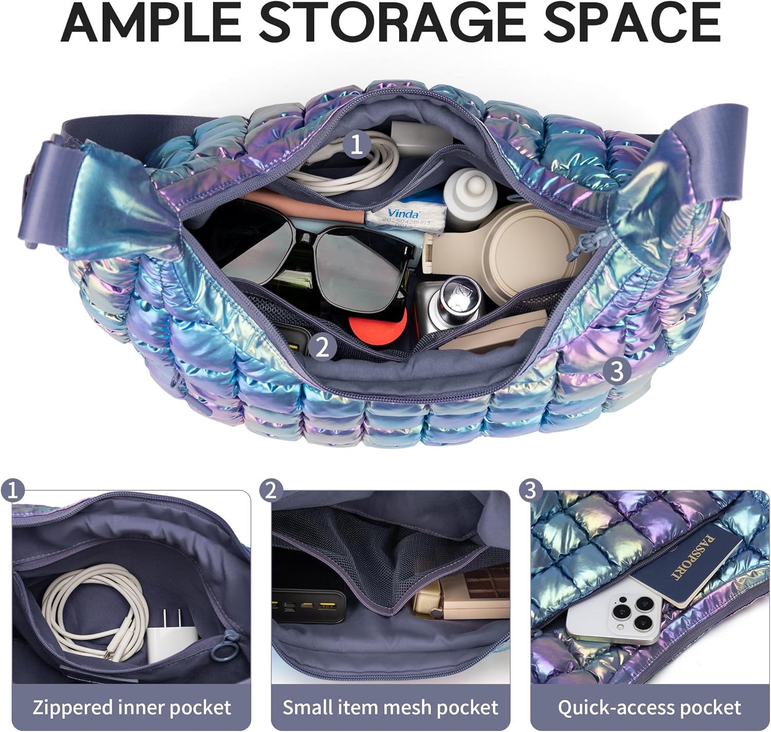 Quilted Hobo Bags for Women,Small Shoulder Purse,Soft Fluffy Handbag,Puffy Crossbody Bags for Women - Image 5