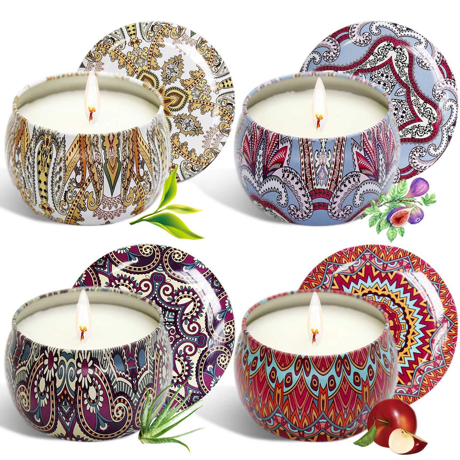 Set de velas con aroma 4 latas, cera natural de soja natural, decoración para el hogar velas de hojalata sin humo, día de la madre regalos de cumpleaños de Navidad