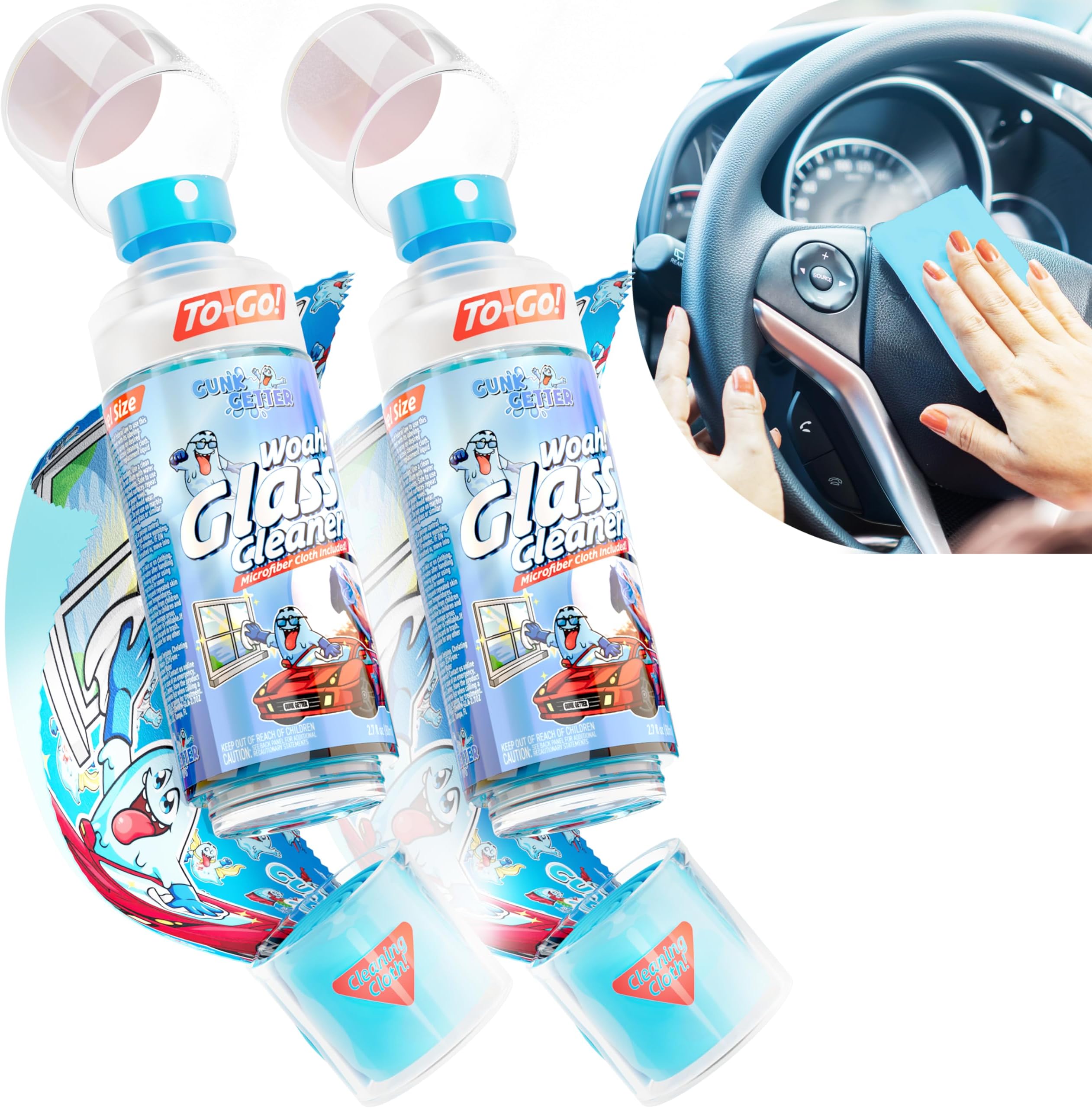 Travel Spray Bottle With Microfiber Cap - Glass Cleaner (2 Pack)