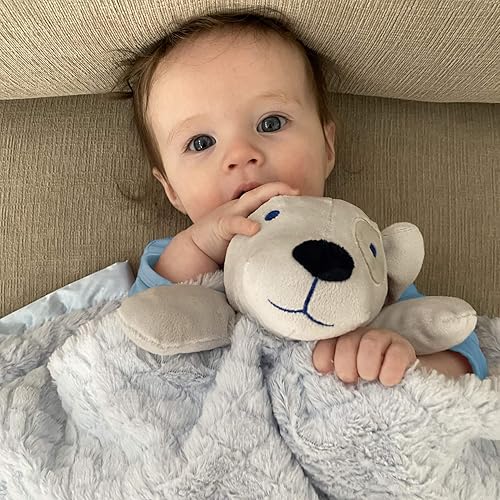 Miniatura 6 de EVERYDAY KIDS Manta de seguridad grande y adorable para niños, con diseño de animal de peluche de 30 pulgadas, adorable manta azul para acurrucarse