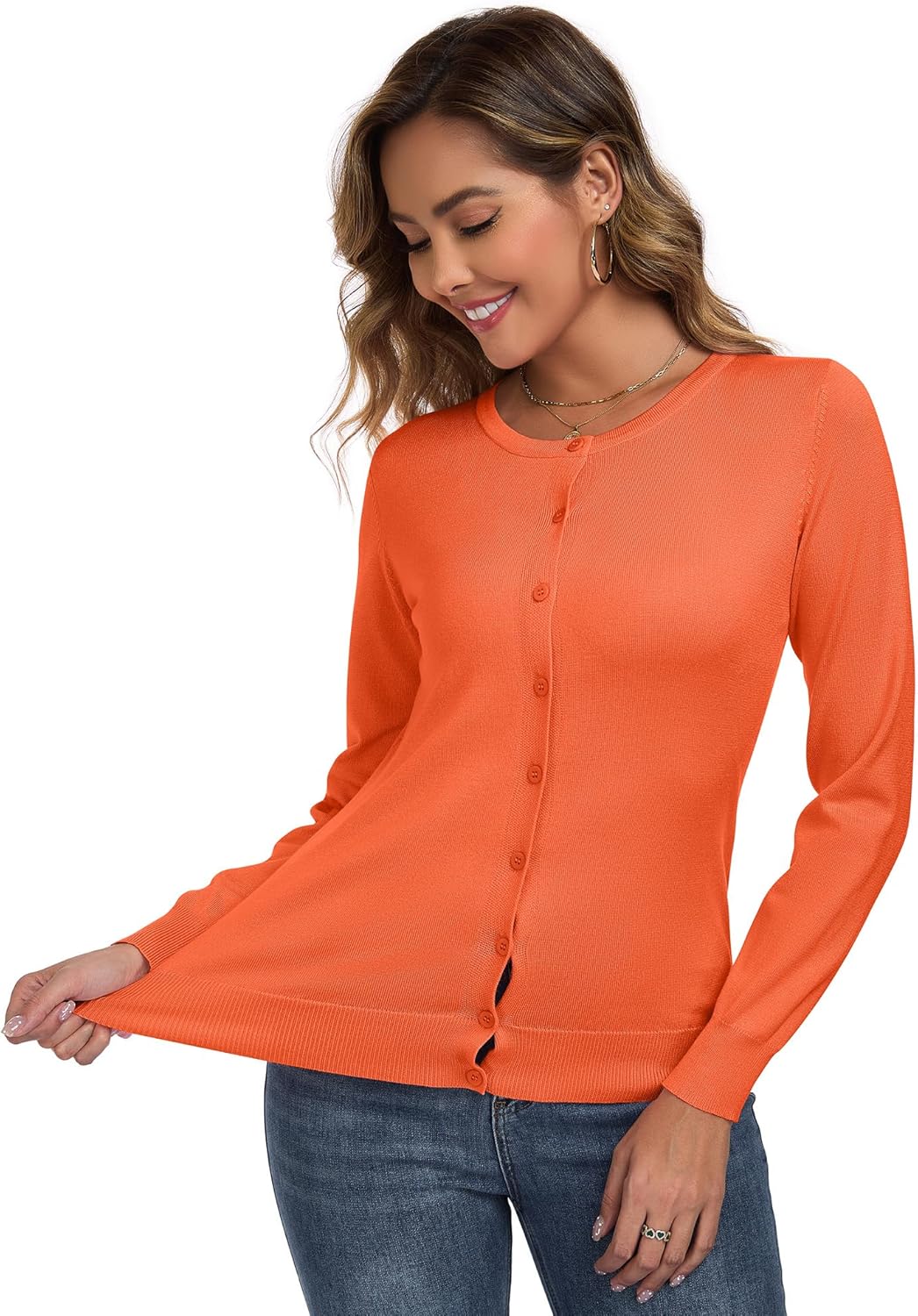 Cardigan Sweaters for Women Lightweigh Crew Neck Button Down Long Sleeve Sweaters Cardigans - Image 5