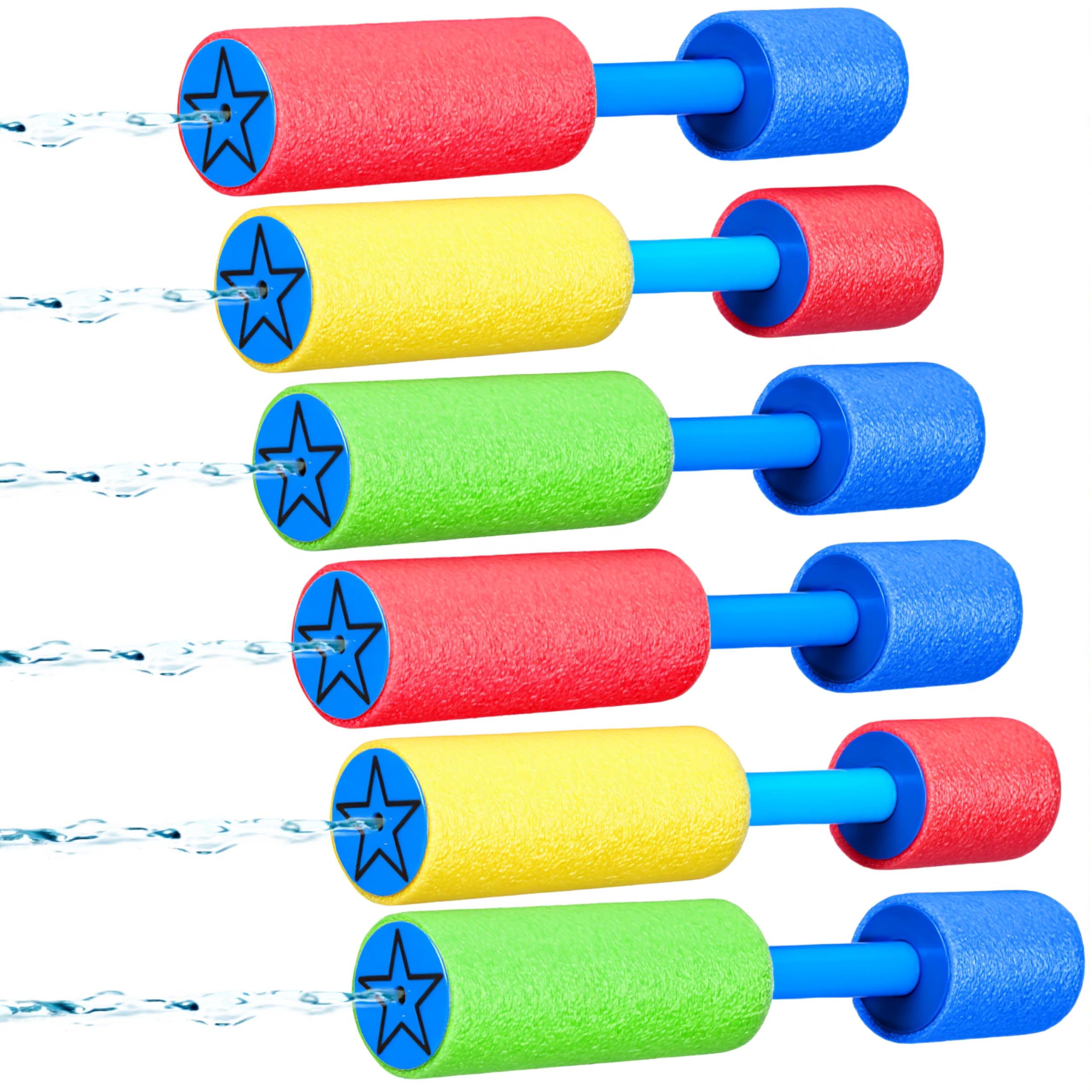 SYNCFUN 6pcs 15.5cm Foam Water Guns Water Pistols for Kids Water Blaster Shooters Push Pull Type Foam Water Squirter Water Gun Summer Outdoor Beach Pool Water Toys for Kids Toddlers Boys Girls โ image 1
