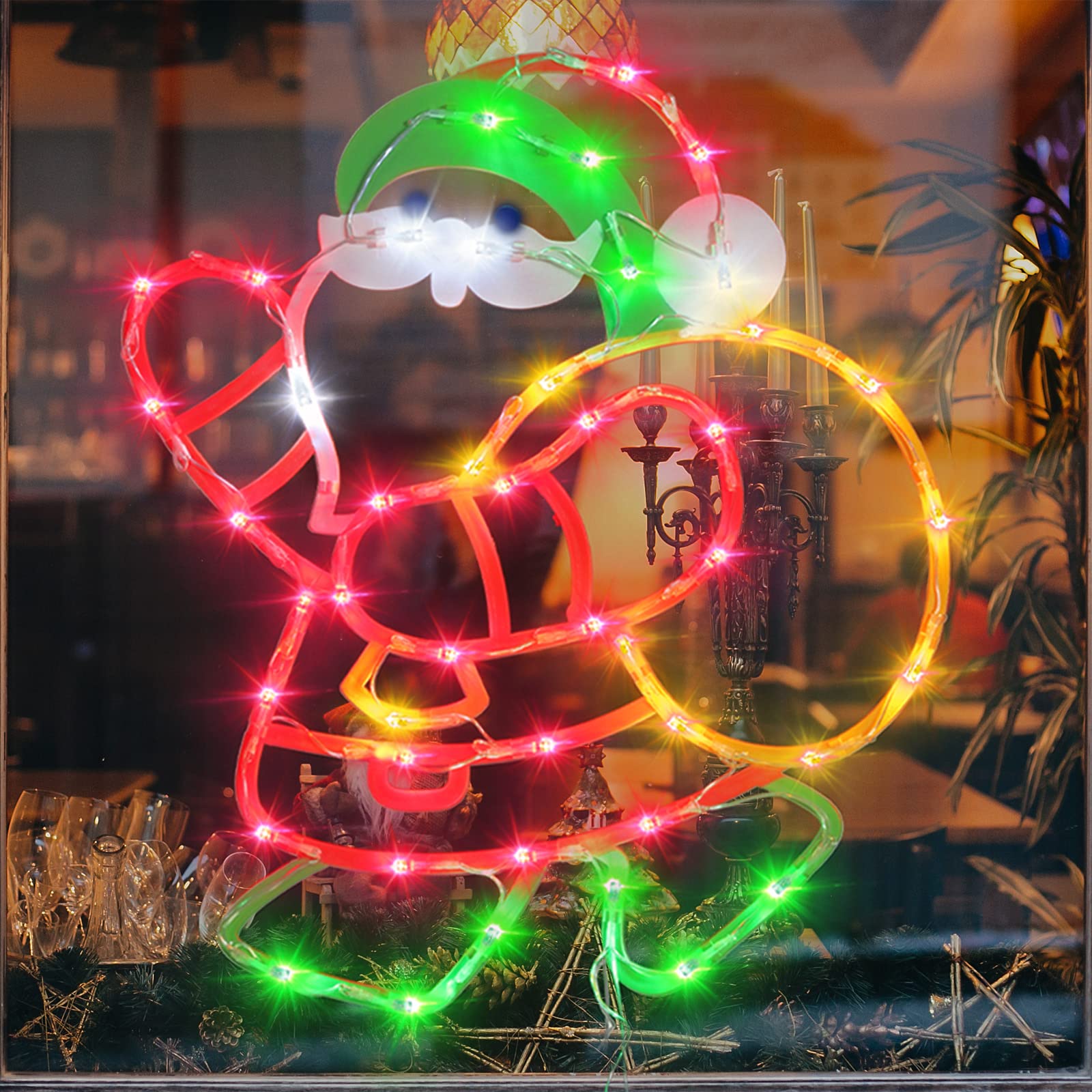 TRWYMZ 4 Stück Bunte LED Weihnachts-Fensterbeleuchtung mit EU-Stecker | LED Weihnachtsfiguren (Weihnachtsbaum, Rentier, Glocke, Weihnachtsmann) für Innen & Außen, Wand, Tür & Fenster