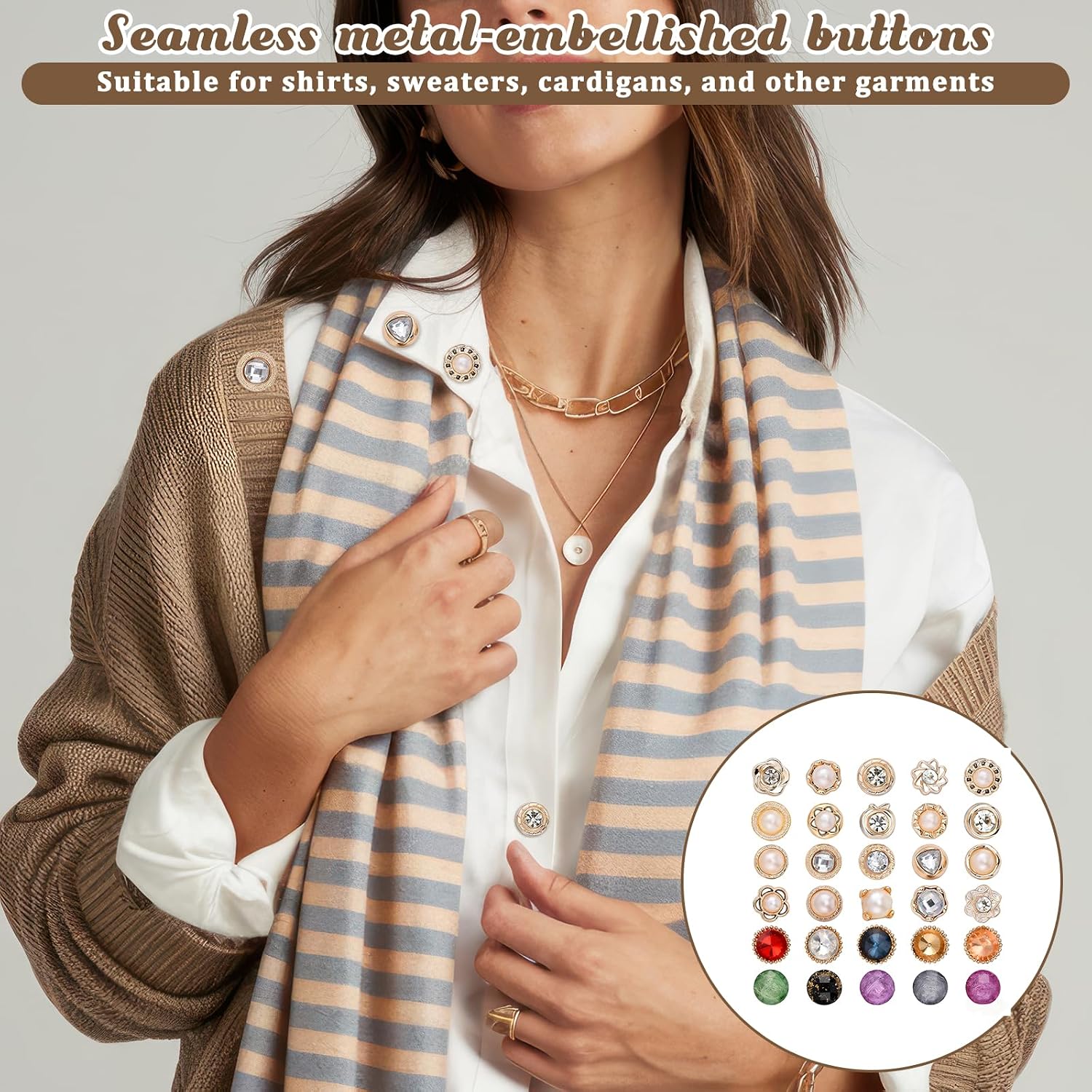 30 Pcs No Sew Brooch Buttons, No Sew Pearl Brooch Buttons Invisible Removable Cover Up Brooches Pins Button for Women Clothes Shirt Dress Coat Shawl Dress