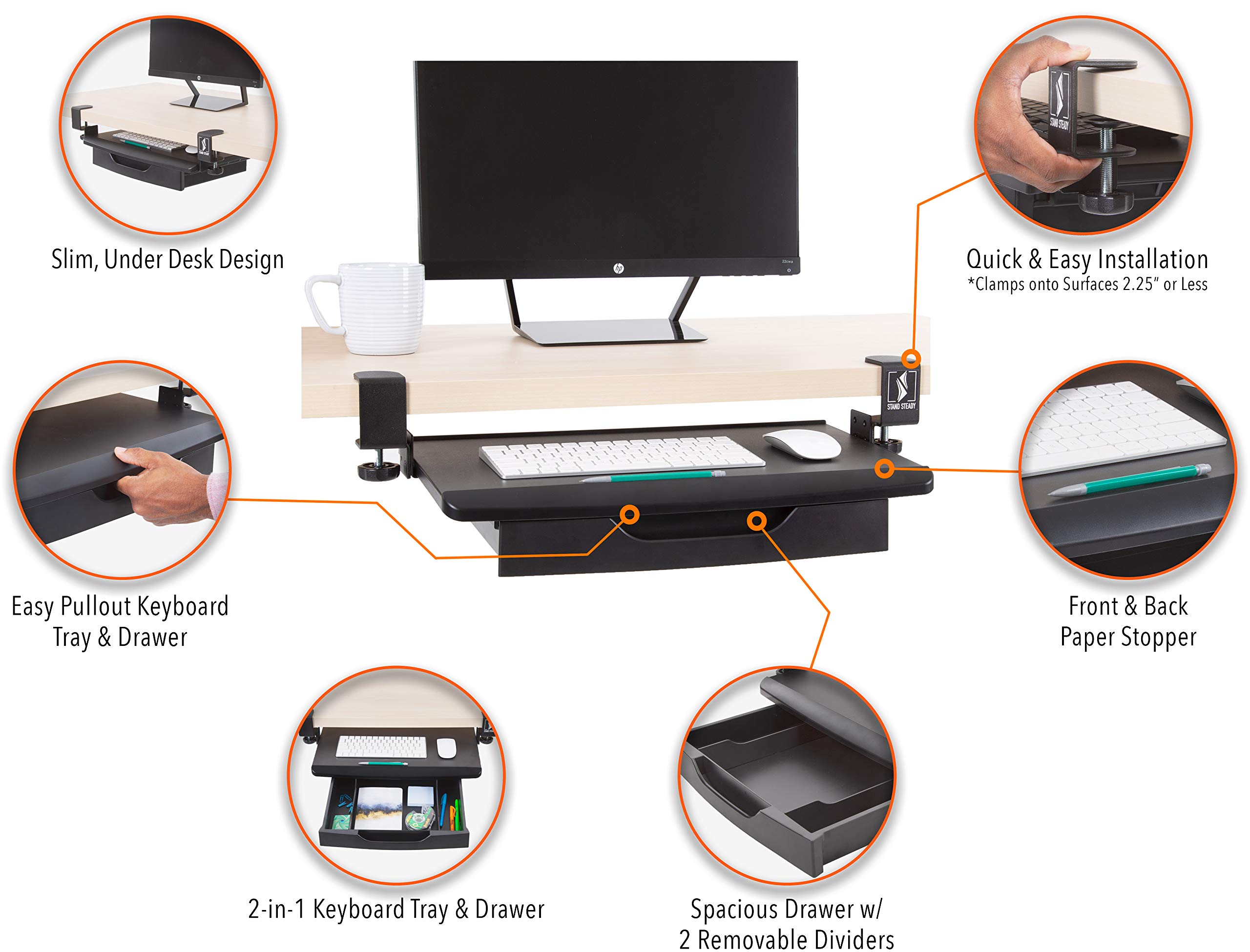 Buy Stand Steady ClampOn Keyboard Tray with Drawer 2in1 Under Desk