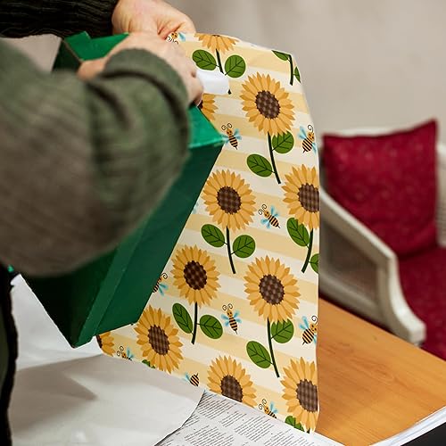 Miniatura 6 de Pro Supply Global 12x15 (100) Girasoles y abejas Diseñador Retail Boutique Merchandise Bolsas con Asas Premium Impreso Bolsas de Compras Amarillo,