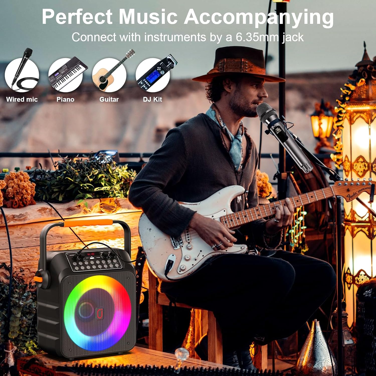 Karaoke Machine with 2 Wireless Microphones, Portable Karaoke Rechargeable for Adults and Kids, Bluetooth 5.3 Stable Speaker, PA System & DJ Lights for Home Singing Outdoor Party, Music Gifts - Image 5