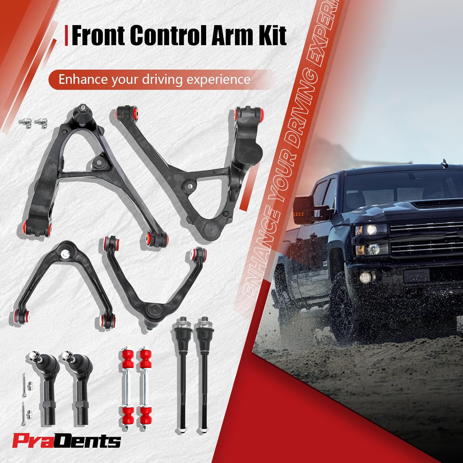 10pc Front End Upper and Lower Control Arms Suspension Kits with Polyurethane for 1999-2006 Chevy Silverado GMC Sierra 1500, 2000-2006 Suburban 1500 Tahoe Yukon/Yukon XL 1500