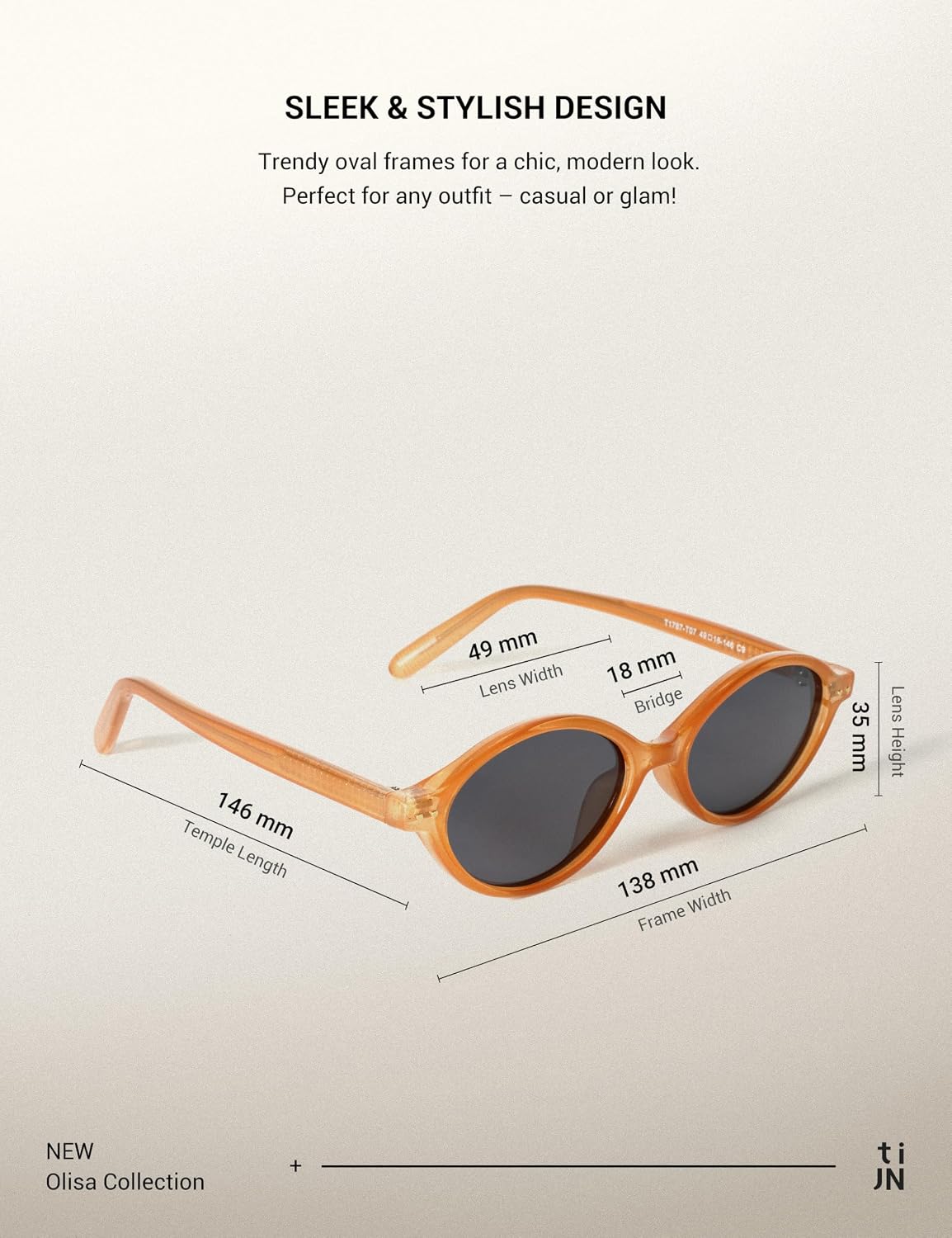 TIJN Olisa Retro Oval Sunglasses for Women & Men – Polarized UV400 Protection, Lightweight Stylish Frame, Trendy Sun Glasses