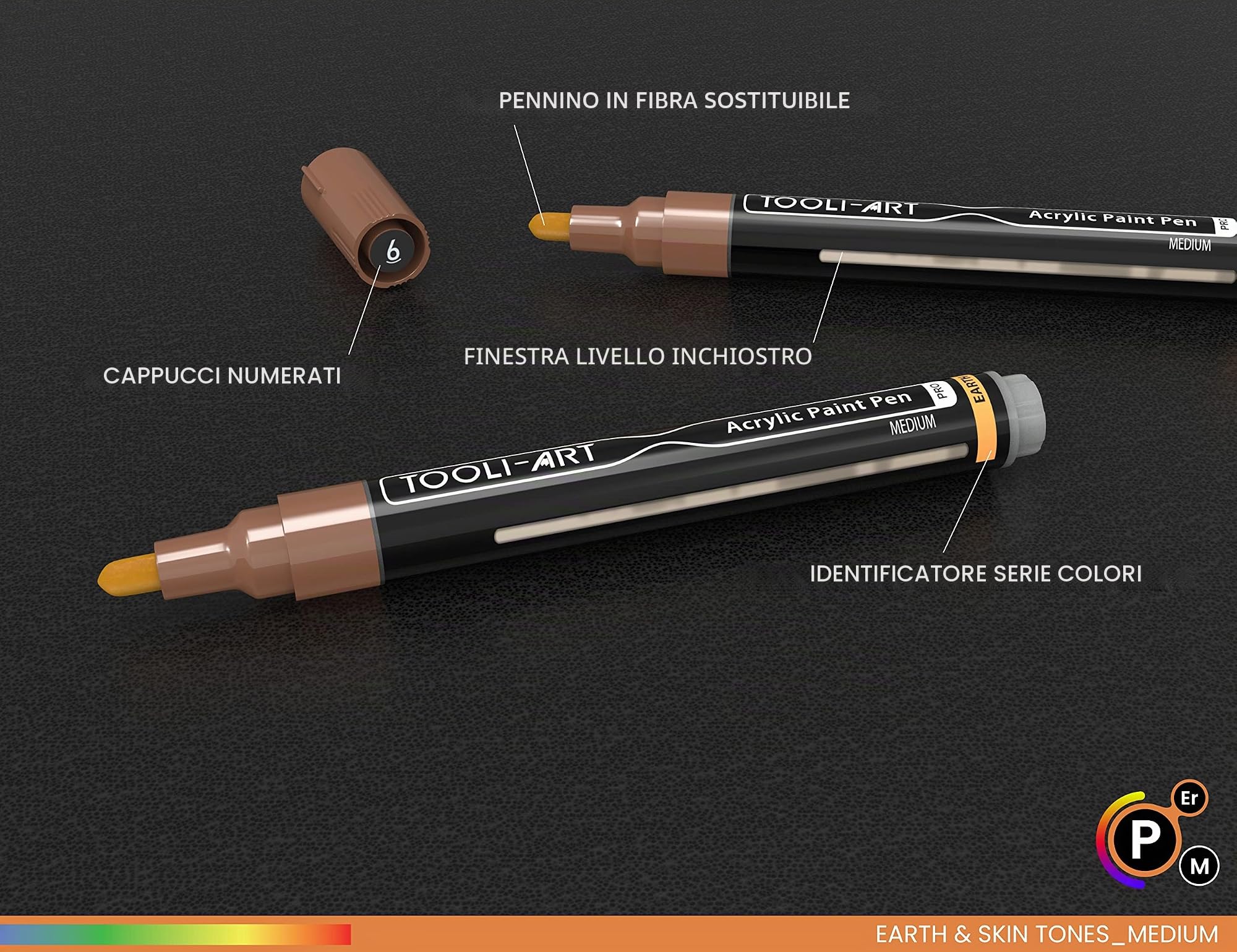Set di 36 pennarelli in acrilico naturale per pelle e terra, punta media da 3 mm, per pittura su roccia, ciottoli, tela, vetro, tazze, tessuto, ceramica, legno, non tossico, ad asciugatura rapida