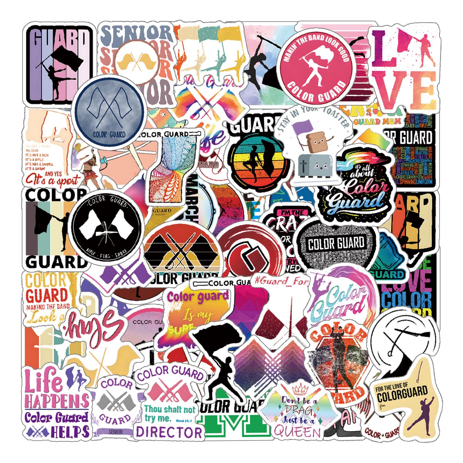 60Pcs Color Guard Cute Cartoon Waterproof Vinyl Stickers for Adults for Water Bottles Laptop Suitcase for Birthday Party Supplies Halloween Decoration