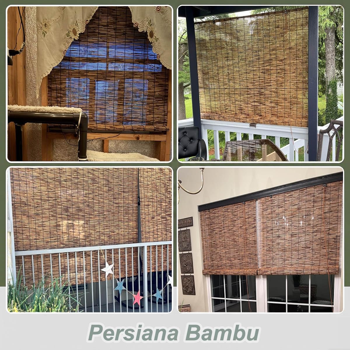 Persianas Enrollable Cortina de Bambu Exterior, 80 100 120 200cm, Opacidad 70% Persianas Enrollables Exterior para Porche Cenador Terraza, Natural Estores de Bambú, Protección Solar(W160cm x H120cm)