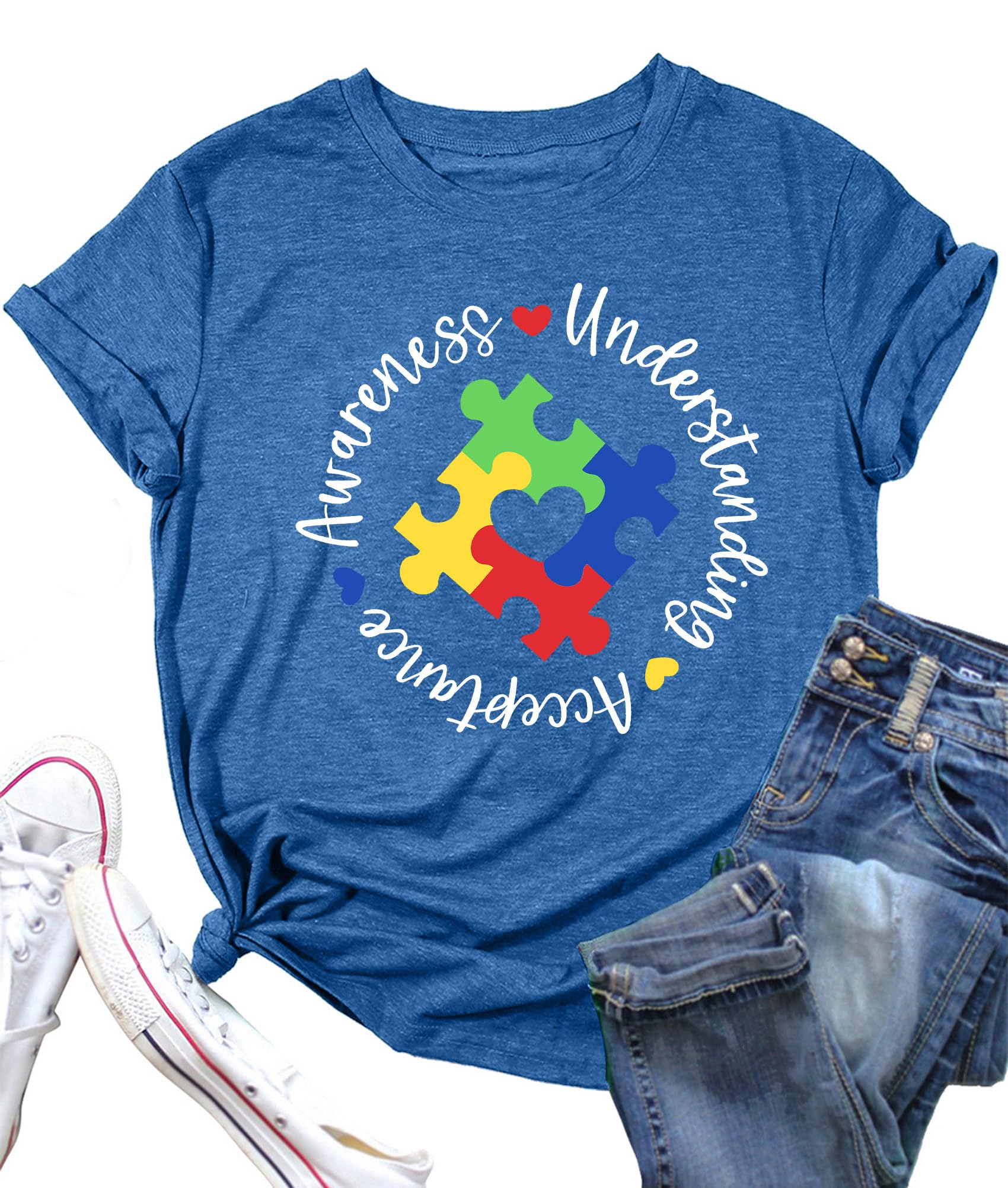 MEESHEEP Autism Awareness Shirt for Women Autism Puzzle T Shirts Special Education Tee Tops Short Sleeve