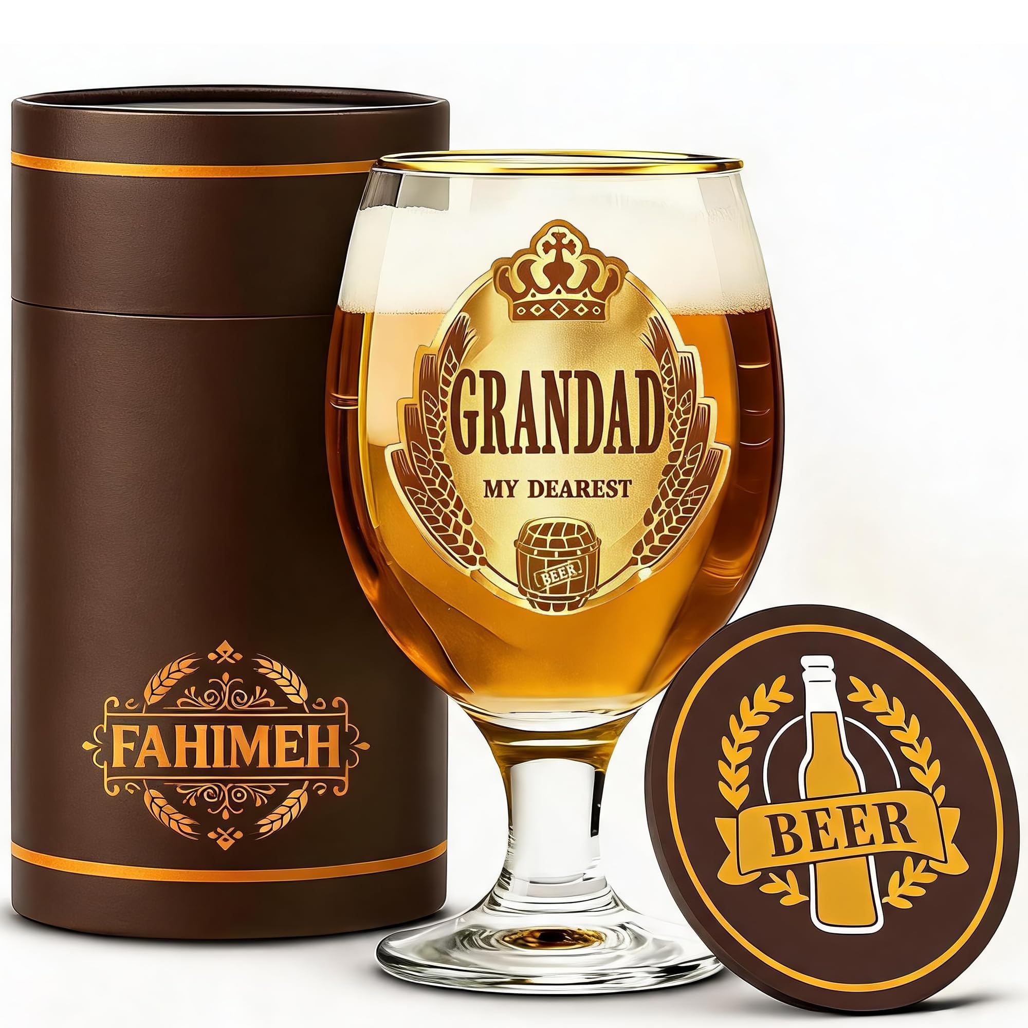 FAHIMEH Grandad Gifts,Beer Glasses Men Present,for Grandad Birthday Christmas Retirement,from Grandchildren Personalised for Him Ideas Gift Set,400ml