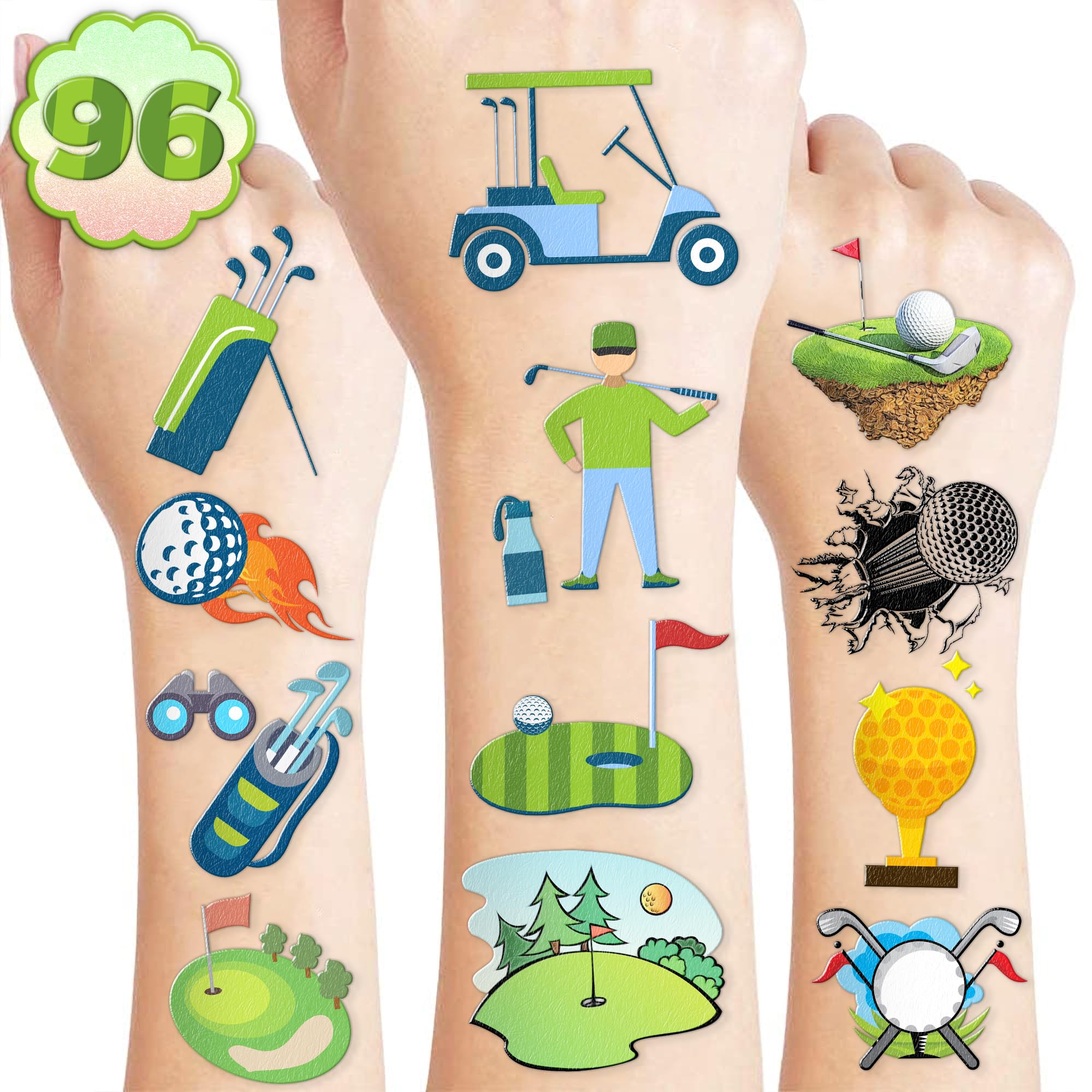 96PCS Golf Pre-Cut Temporary Tattoos for Kids - Sport-Themed Party Favors, Perfect for Birthday Parties, School Prizes, and Classroom Gifts for Boys &