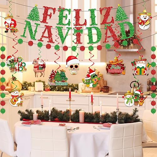Miniatura 6 de Decoraciones navideñas mexicanas - Cartel de Feliz Navidad y remolinos colgantes