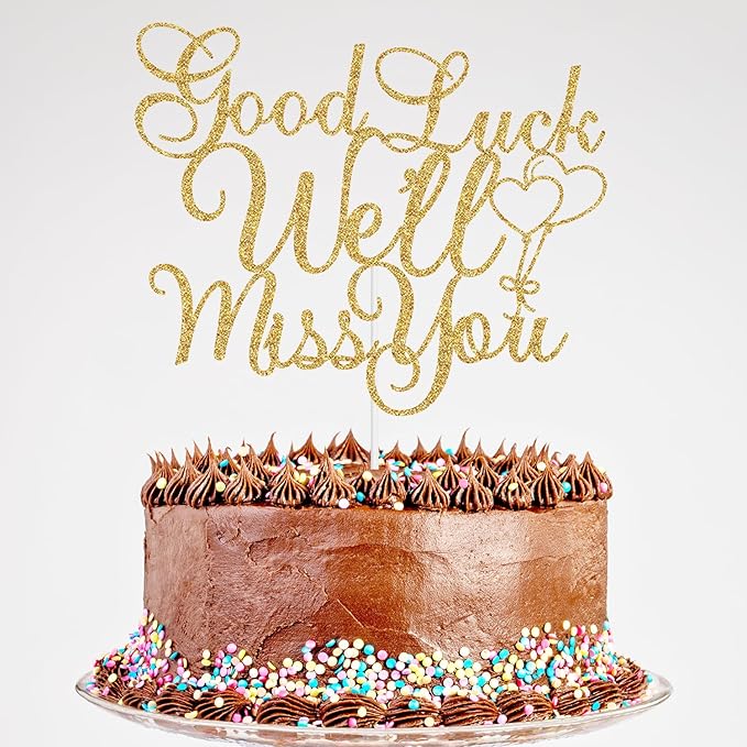 Glitter Good Luck We'll Miss You Cake Topper - Farewell