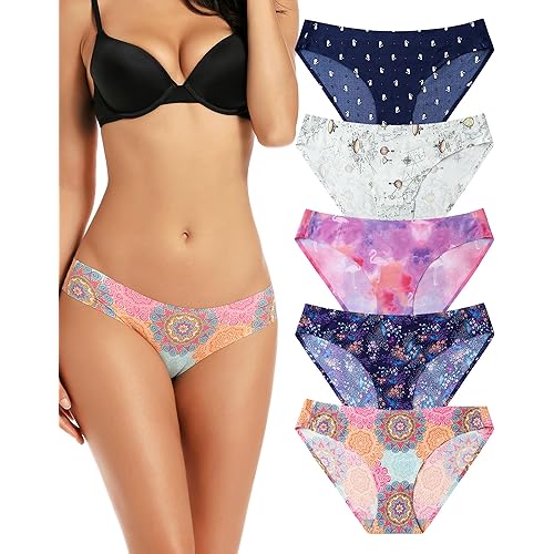 voenxe Women Bikini Underwear,Seamless Breathable Ladies Panties,No Show Comfortable Briefs Undies for Women,Hipster,5-Pack