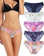 VOENXE Bikini Briefs, Multi-Pack, Seamless Stretch Briefs, Multicoloured, No Show, Seamless, Invisible, Breathable, Comfortable Hipster Underwear, Pack of 5
