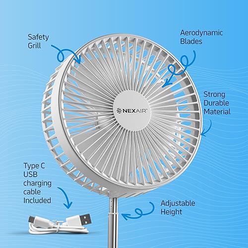 Miniatura 8 de Ventilador plegable de 8 pulgadas, ventilador portátil oscilante de 4 velocidades de altura ajustable de 14 a 40 pulgadas, ventilador plegable