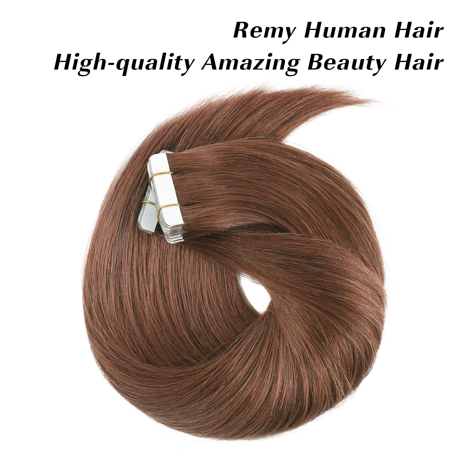 ABH AMAZINGBEAUTY HAIR Tape in Hair Extensions Human Hair Straight Color Copper #33 14inch Natural Skin Weft Remy Tape Hair Extensions 20Pcs 30g - Image 2