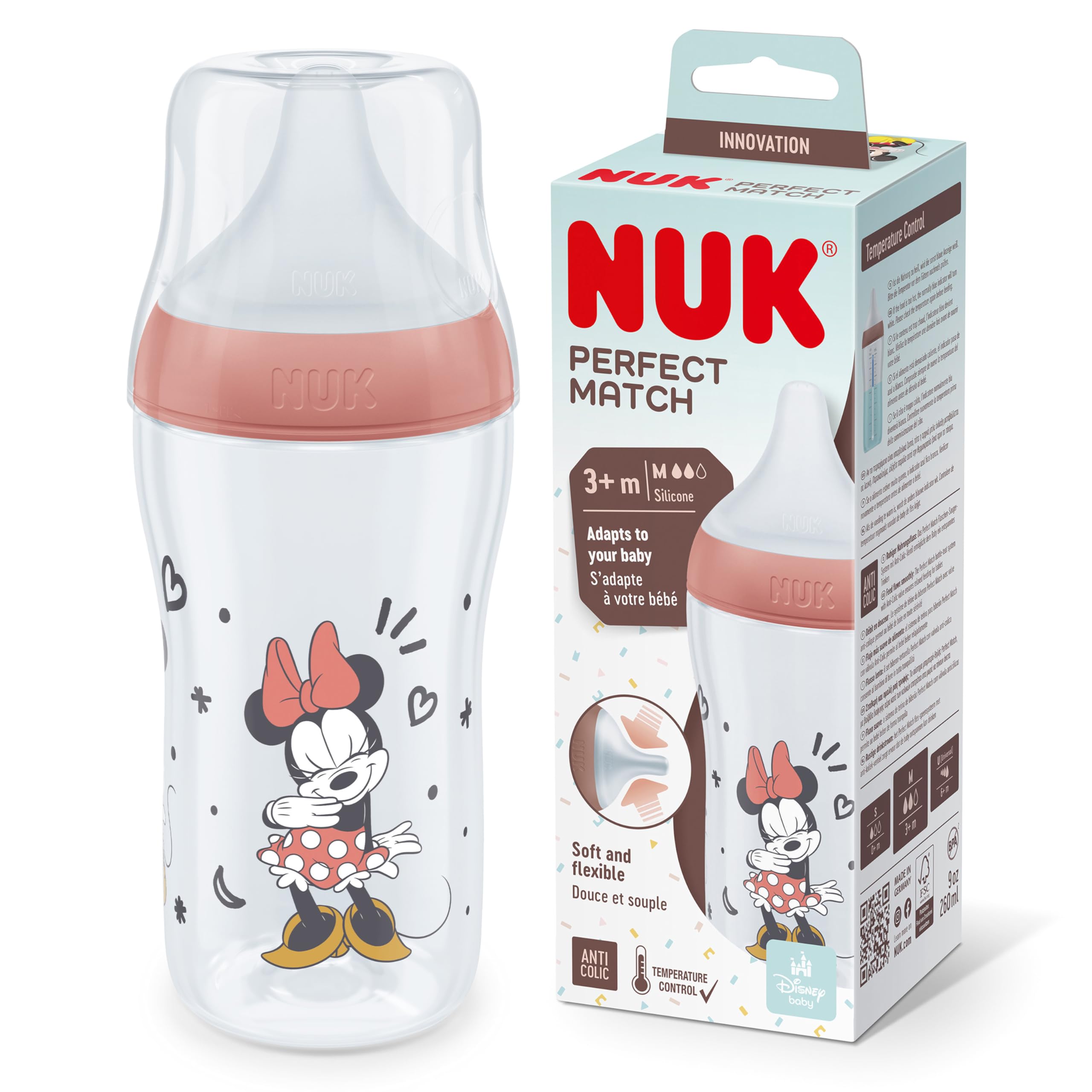 NUK Perfect Match Set de biberones | +0-6 meses | Se adapta al bebé como el pecho de mama | 3 biberones anticólico y chupete Space | Winnie the Pooh de Disney | 4 uds. — view 15
