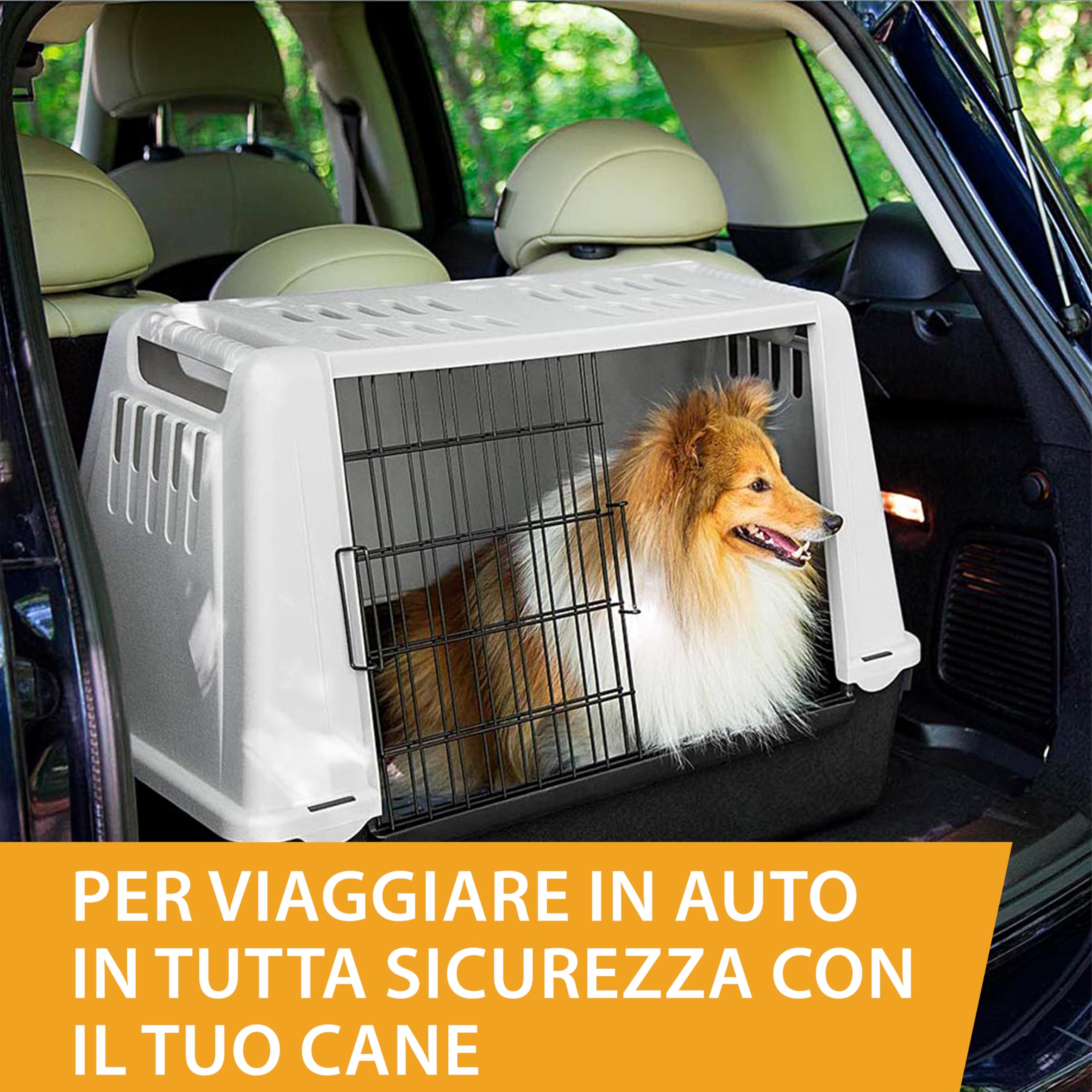 Ferplast ATLAS CAR MINI Trasportino per Cani da Auto con Tappeto Drenante, Maniglie, Griglia Ventilazione, Doppia Apertura Scorrevole con Chiusura Sicura, Max 10 kg, 72 x 41 x h 51 cm