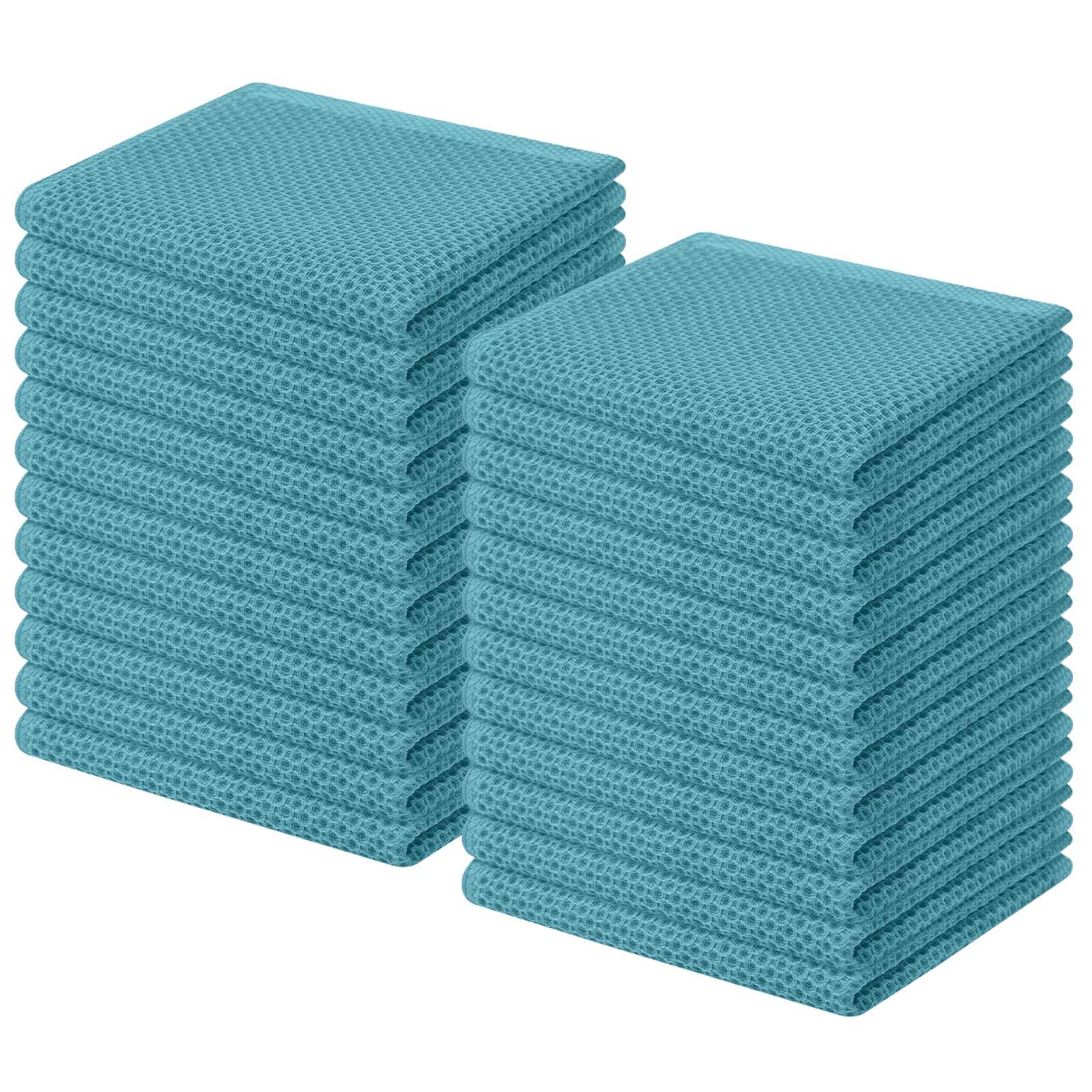 Homaxy 100% Cotton Waffle Weave Kitchen Dish Cloths 24-Pack, Lake Blue