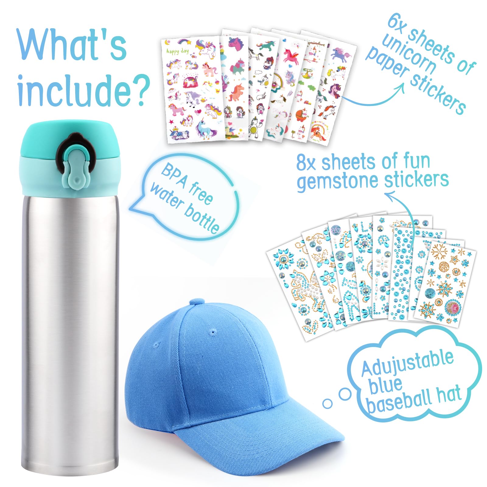 Kit Fai Da Te Borraccia E Berretto Con Pietre Glitterate - Regalo Per Ragazze 4-12 Anni | Stile Unicorno - Foto 9