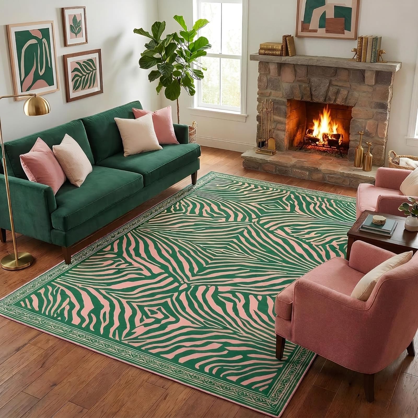 Amazon.com: BreezeRise 5x7 Pink and Green Funky Zebra Print Area