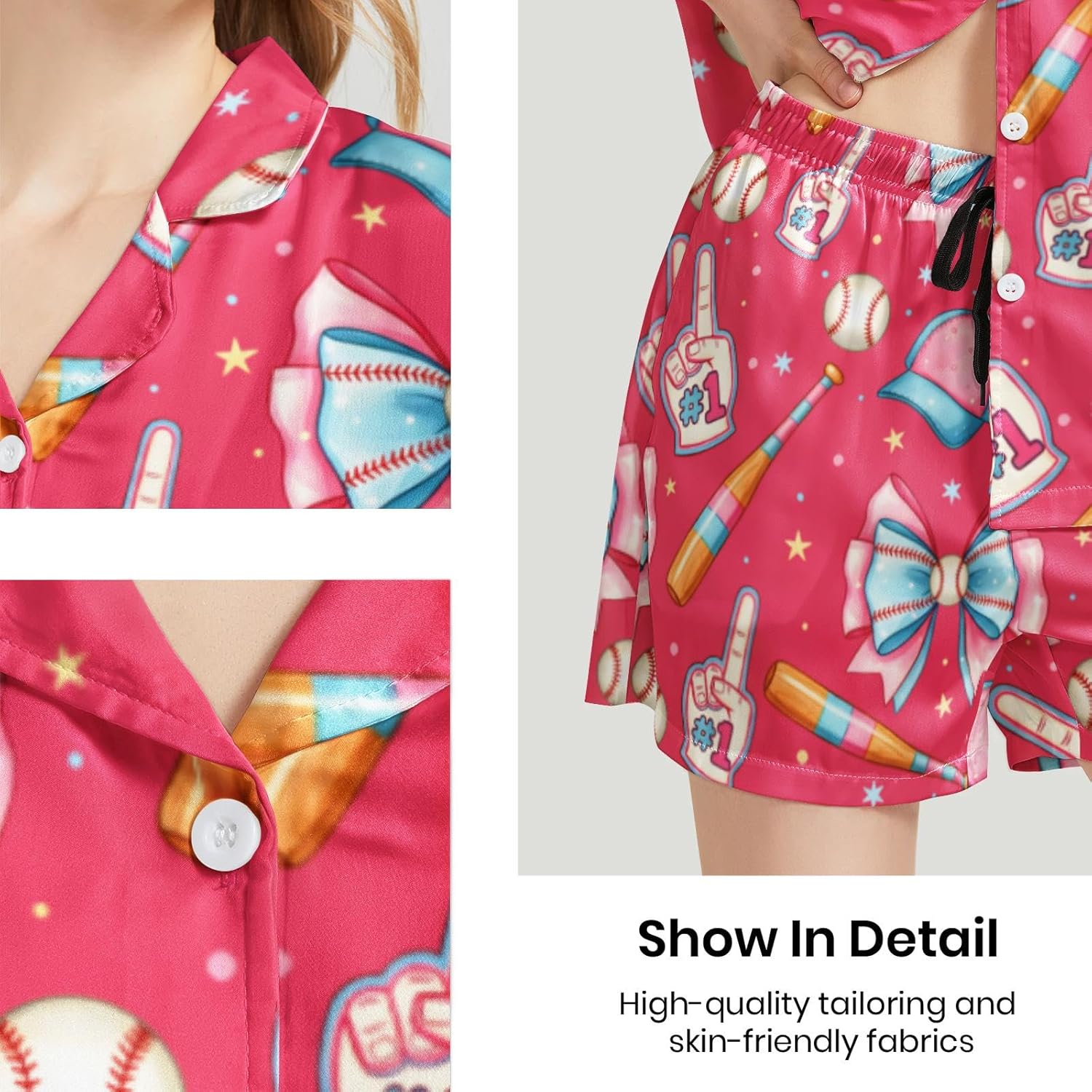 Pajamas for Women Set Silk Satin Sleepwear Button Down Short Sleeve Top and Shorts Loungewear 2 Piece Pj Sets - Image 5